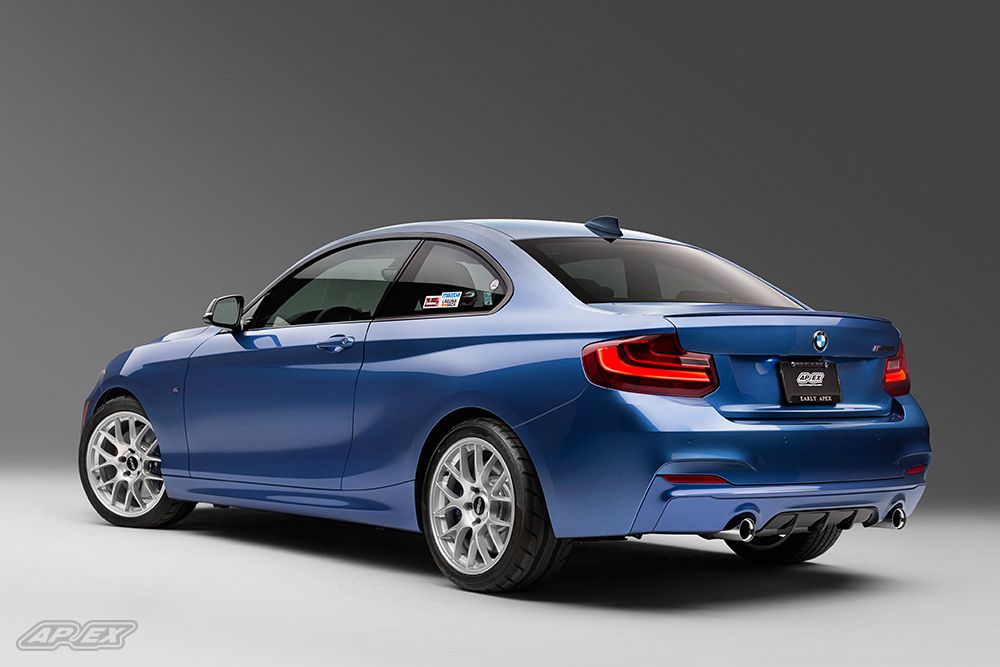 Blue BMW F22 Coupe 2 Series with 18" EC-7 Apex wheels in Race Silver