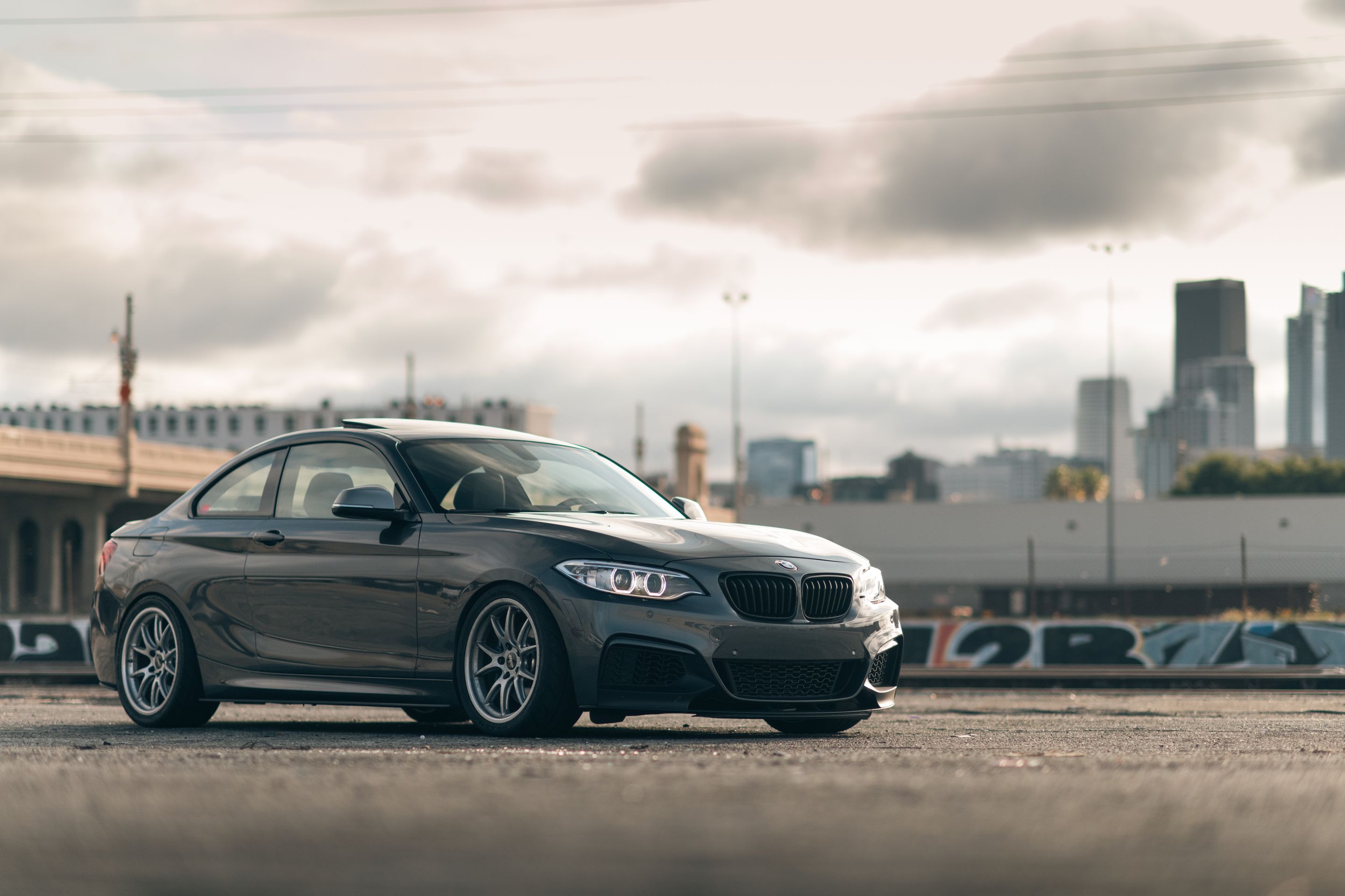 Grey BMW F22 Coupe 2 Series with 18" FL-5 Apex wheels in Race Silver