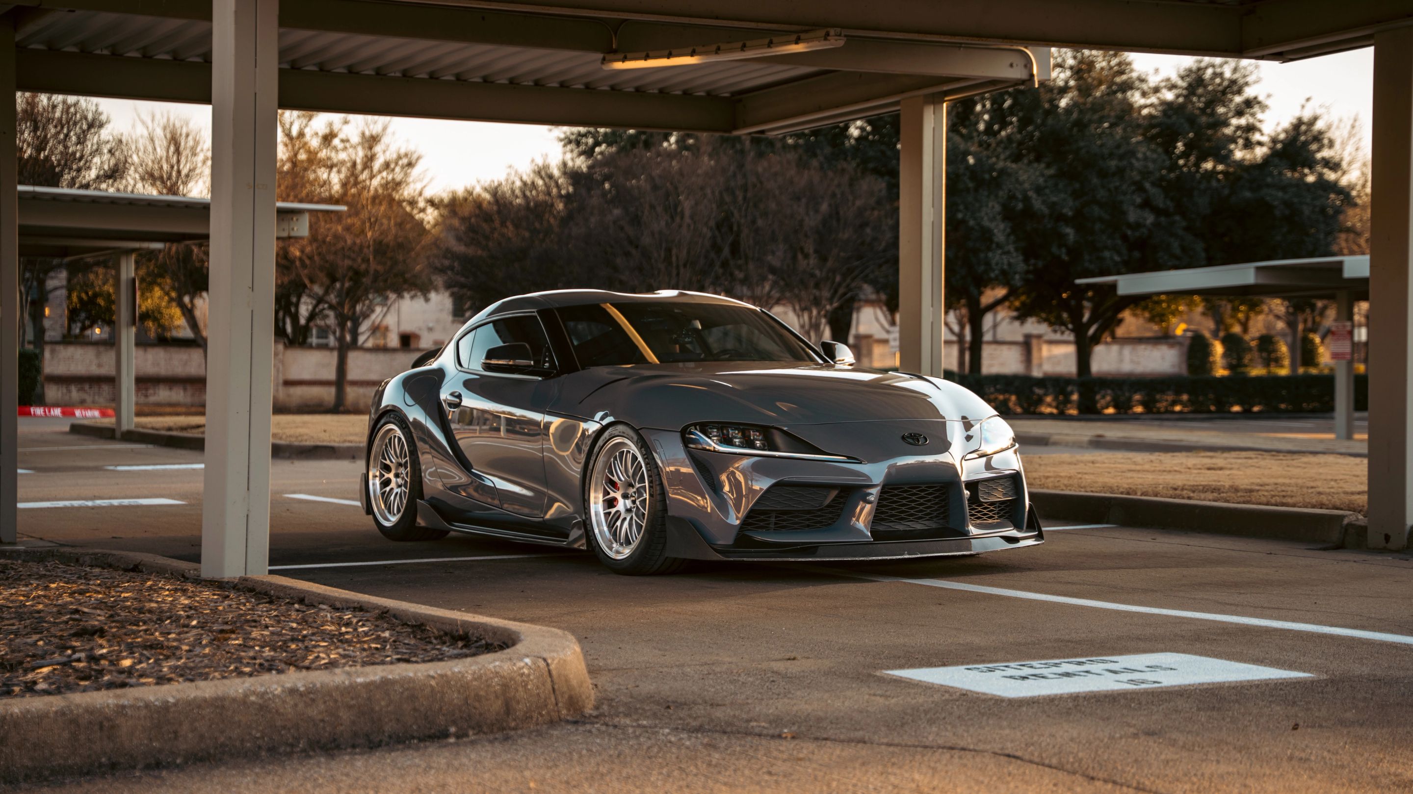 Grey Toyota GR Supra with 19" ML-10RT Apex wheels in Machined Lip Race Silver