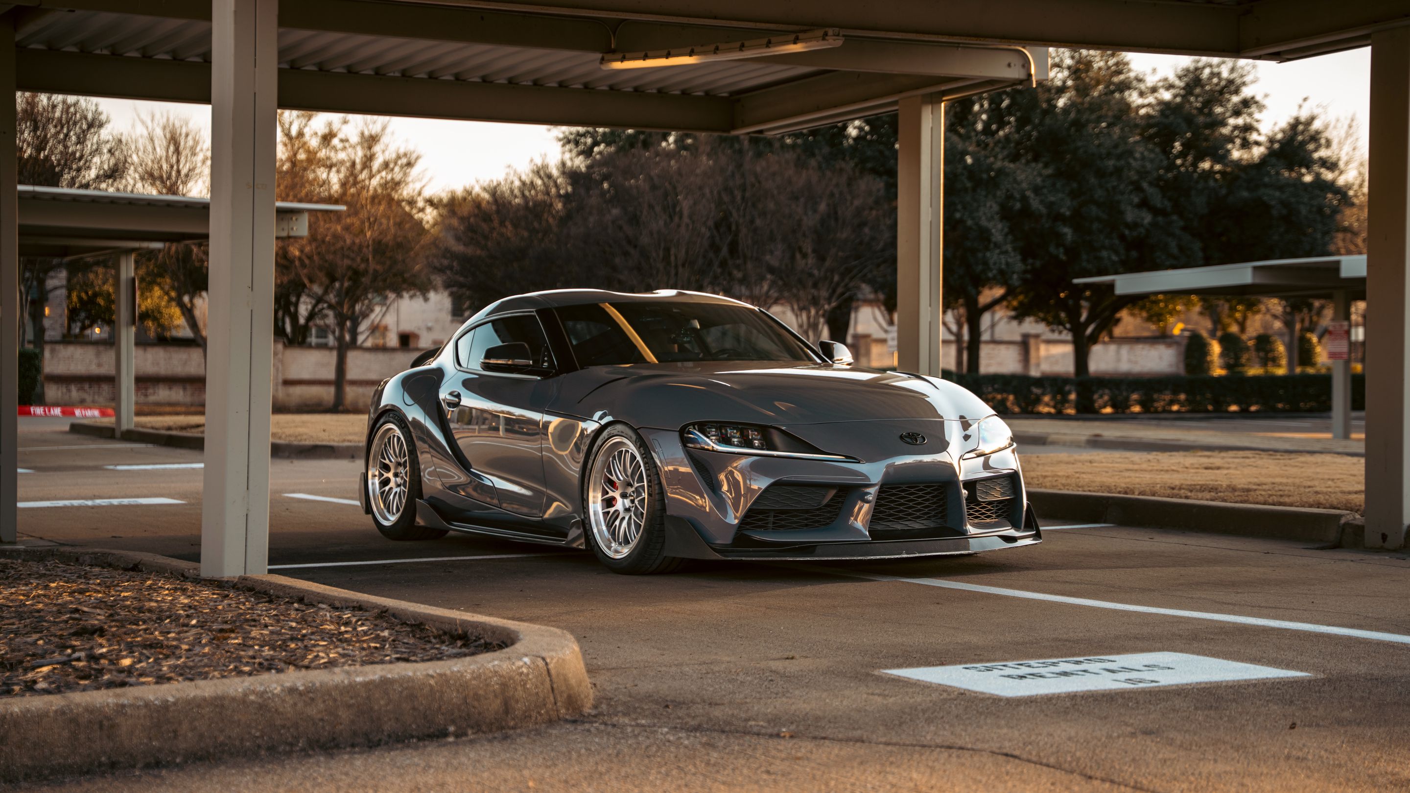 Grey Toyota GR Supra with 19" ML-10RT Apex wheels in Machined Lip Race Silver