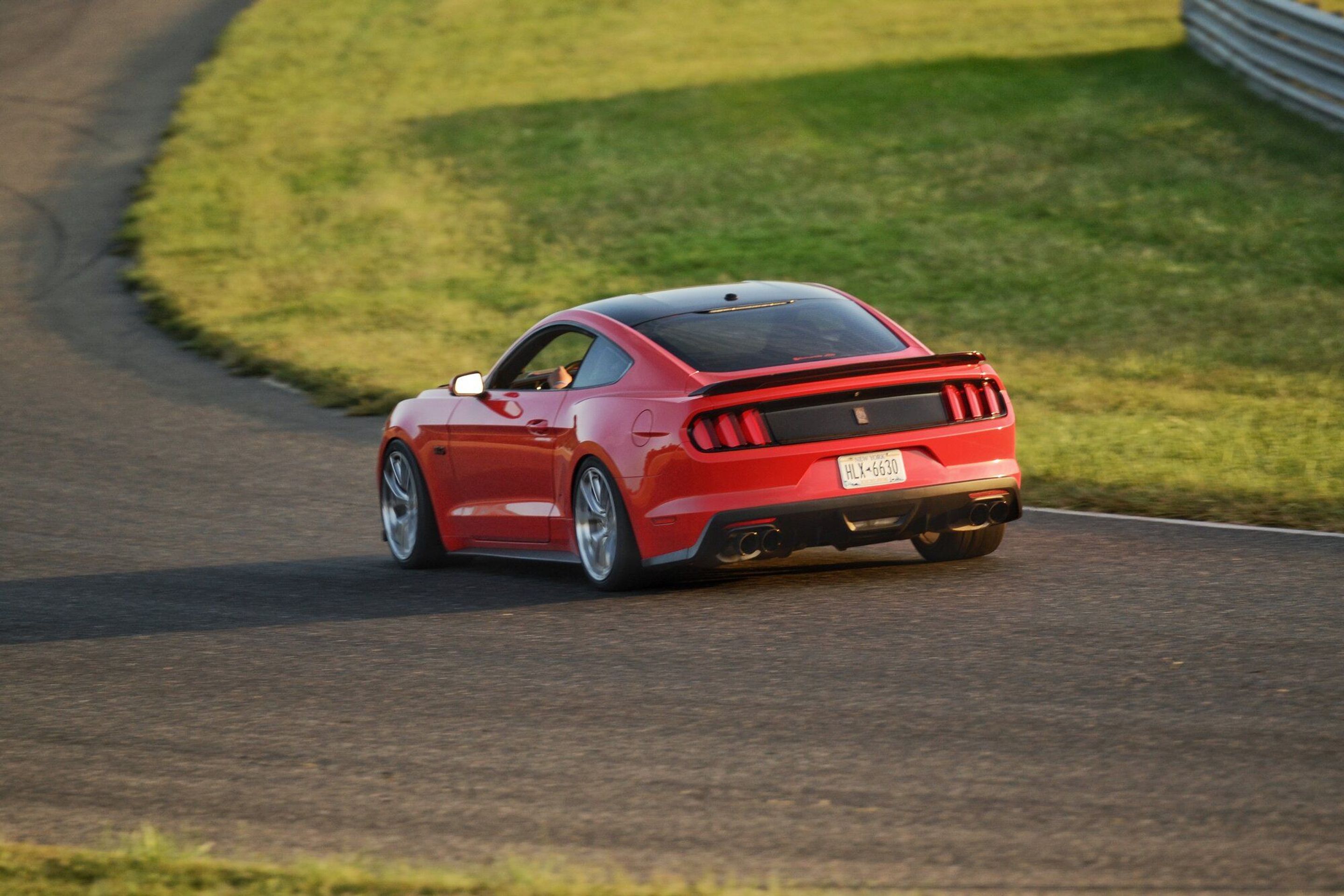 Red Ford S550 Mustang GT with 19" VS-5RS Apex wheels in Brushed Clear