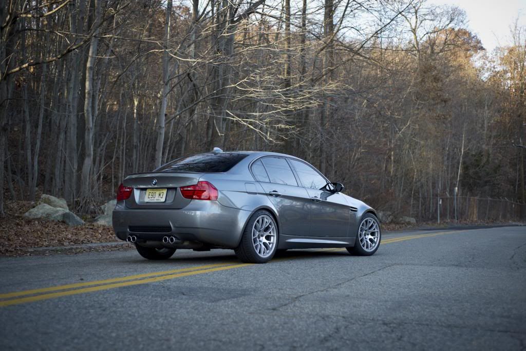 Grey BMW E90 Sedan M3 with 18" EC-7 Apex wheels in Race Silver