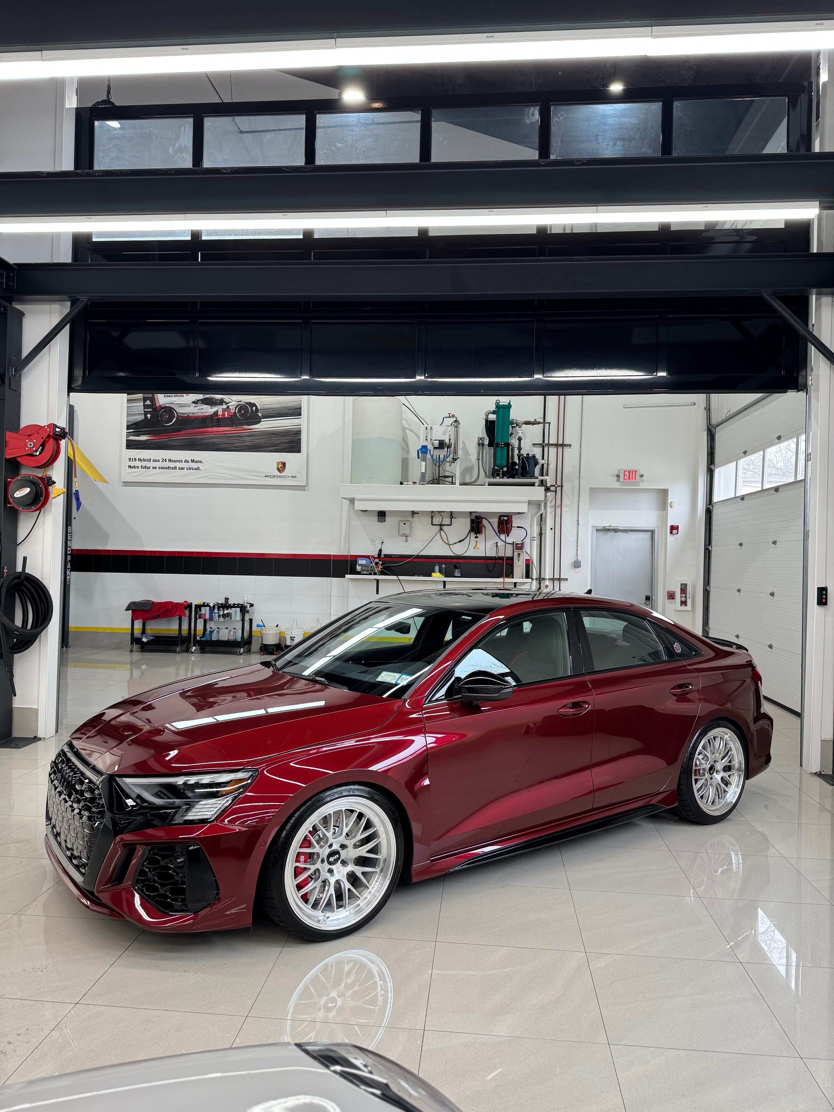Red Audi 8Y RS 3 with 19" ML-10RT Apex wheels in Machined Lip Brushed Clear