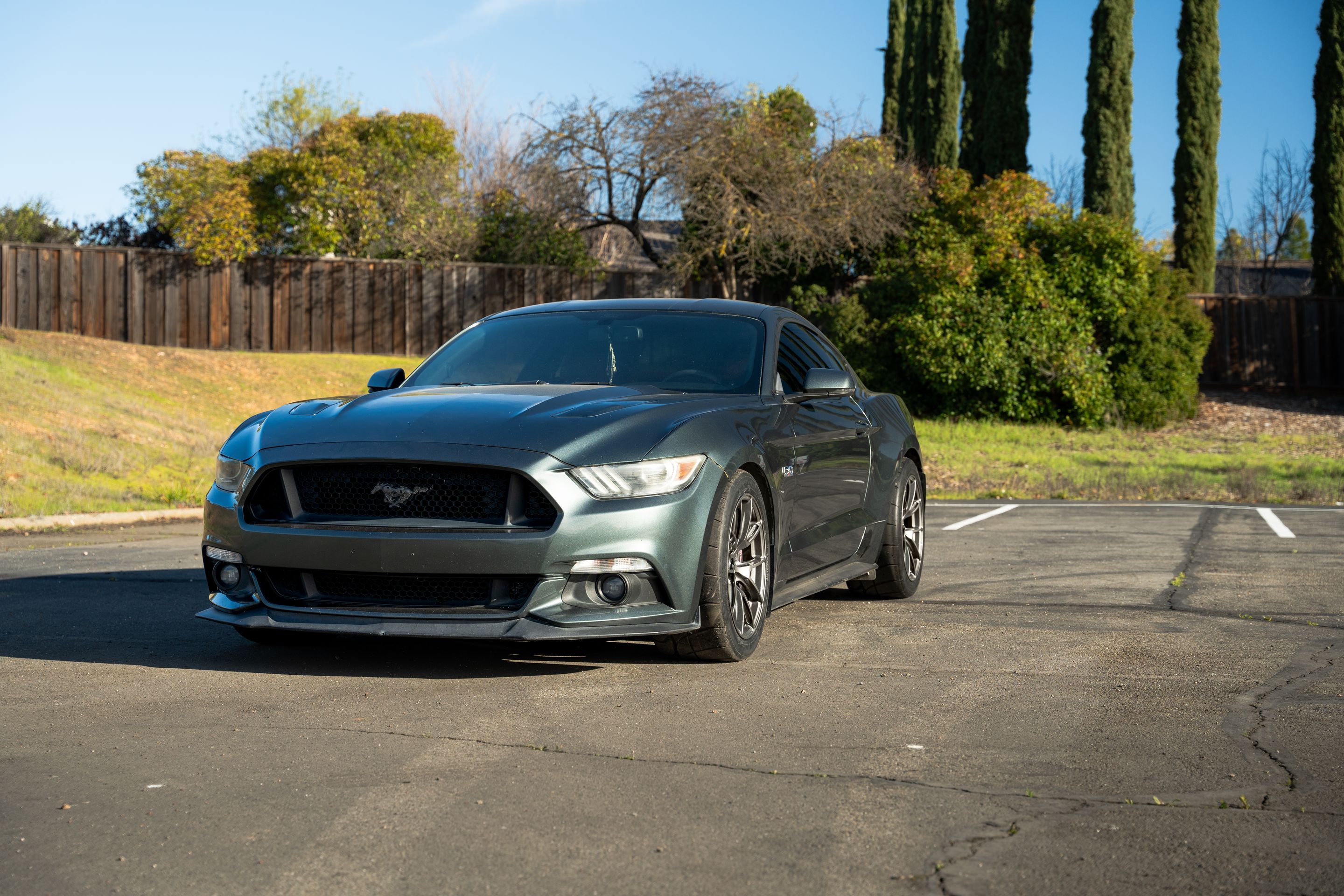 Green Ford S550 Mustang GT with 18" VS-5 Apex wheels in Anthracite