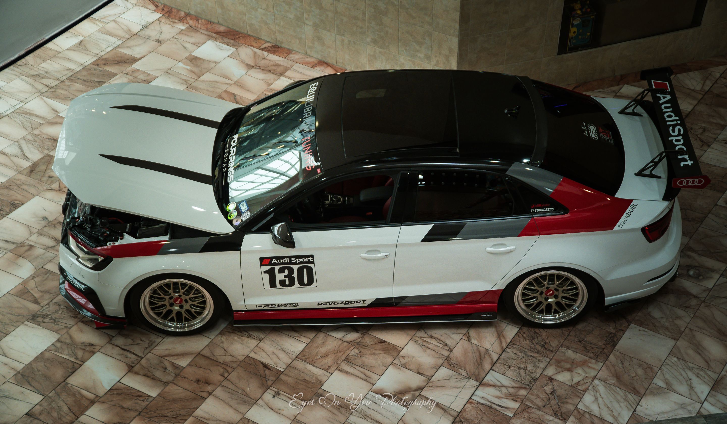 Race Livery Audi 8V A3 with 18" ML-10RT Apex wheels in Machined Lip Gloss Motorsport Gold