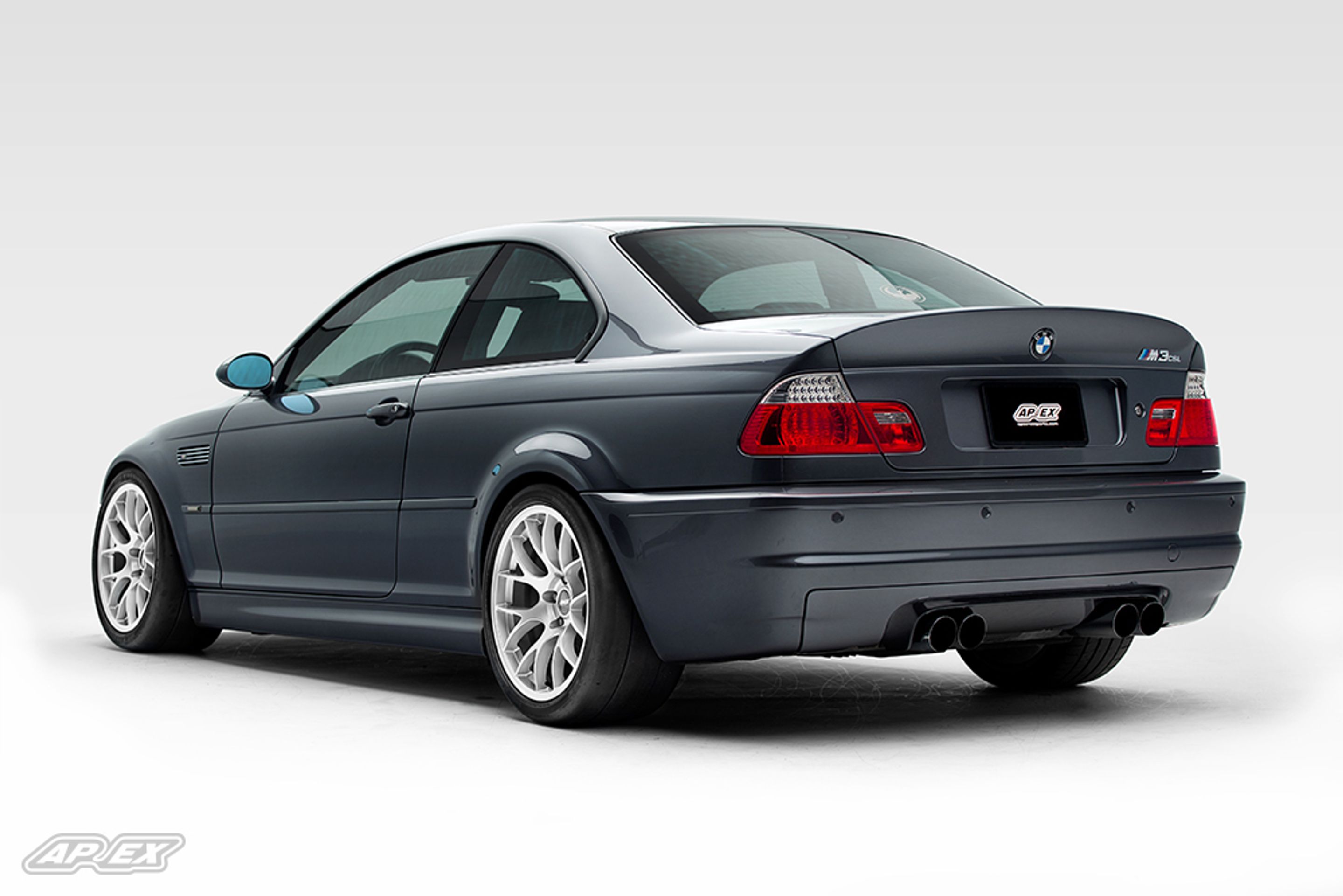 Grey BMW E46 M3 with 18" EC-7 Apex wheels in Race Silver