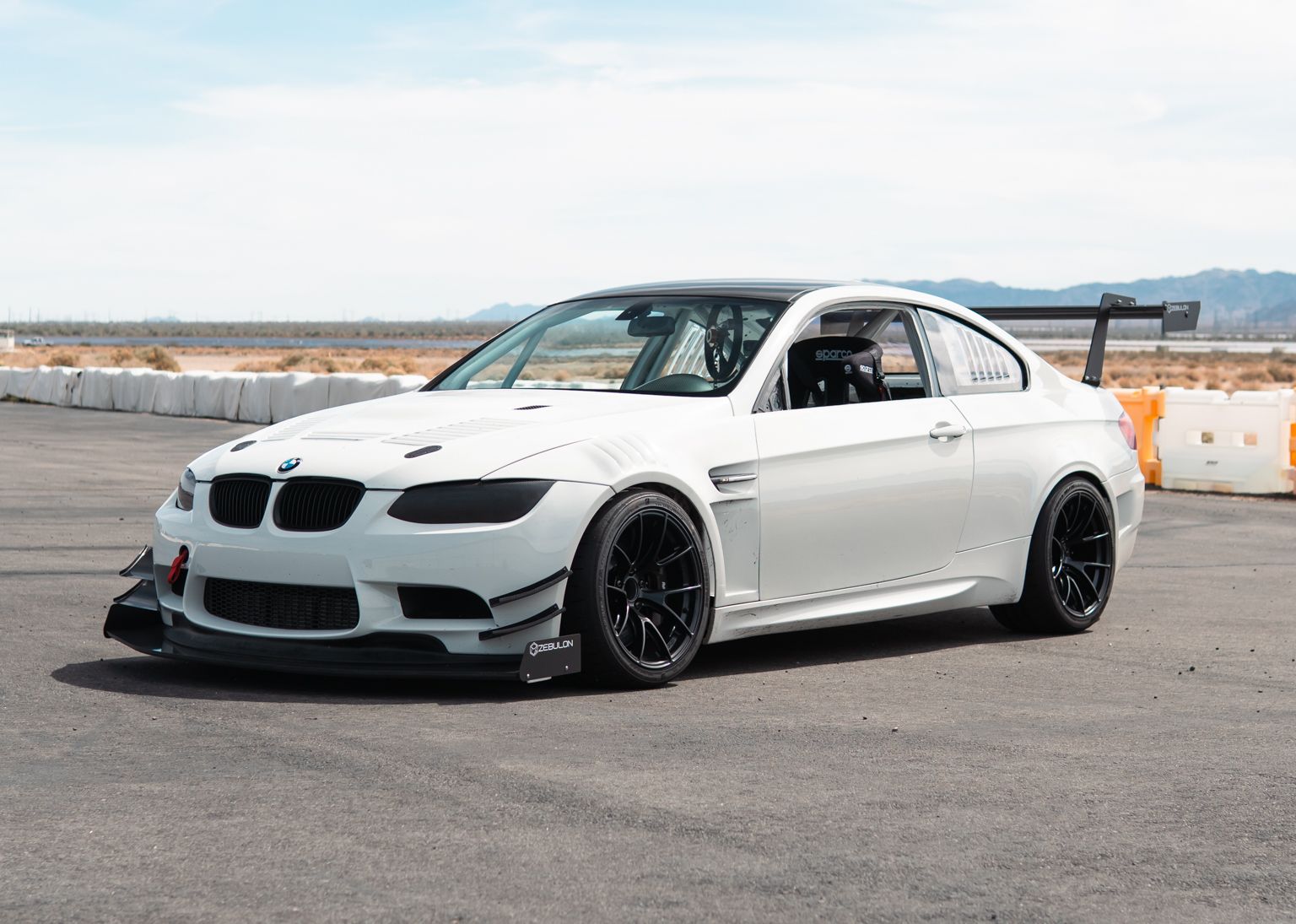 White BMW E92 Coupe M3 with 18" VS-5RS Apex wheels in Satin Black