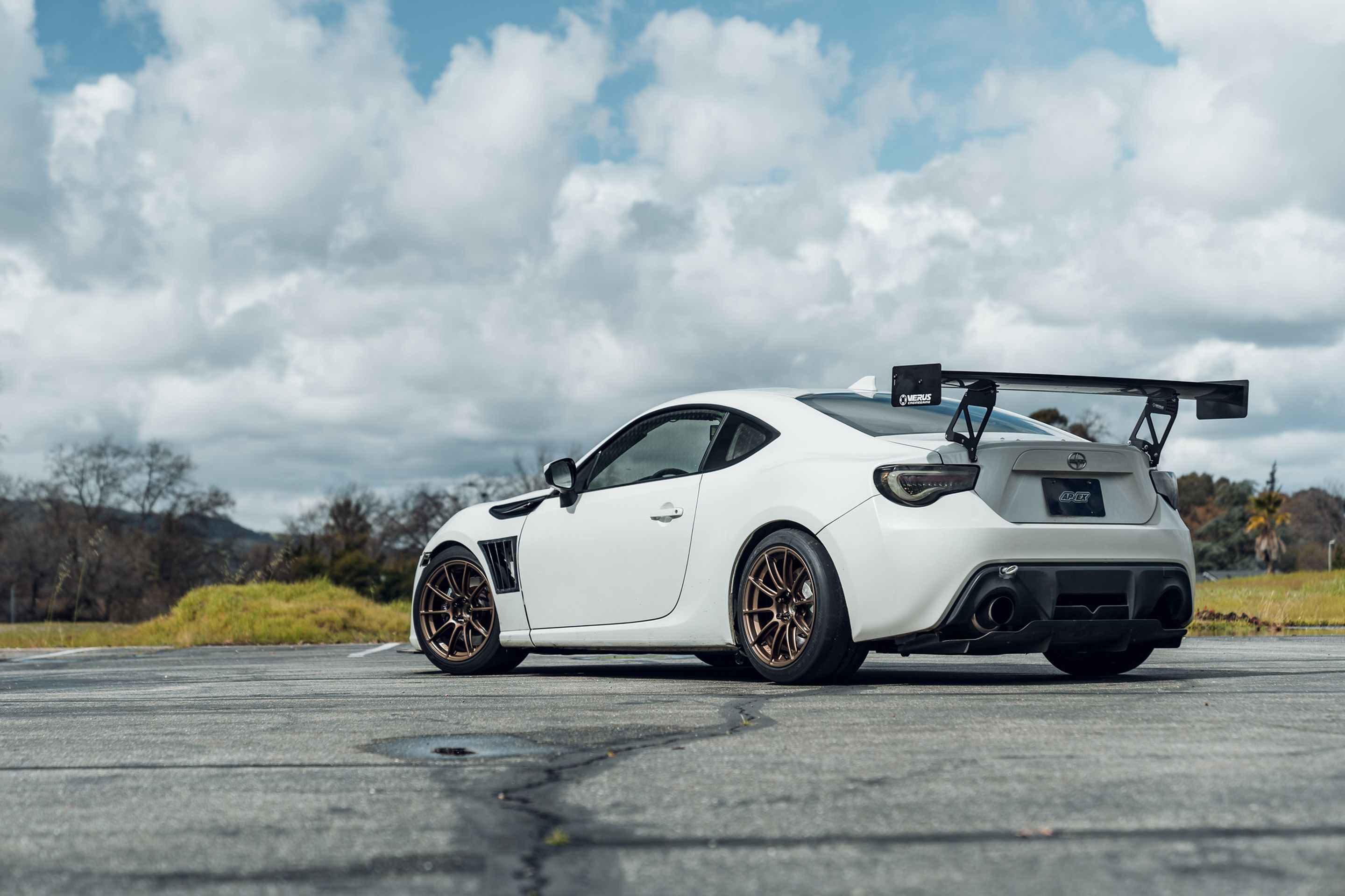White Scion FR-S with 17" SM-10RS Apex wheels in Satin Bronze