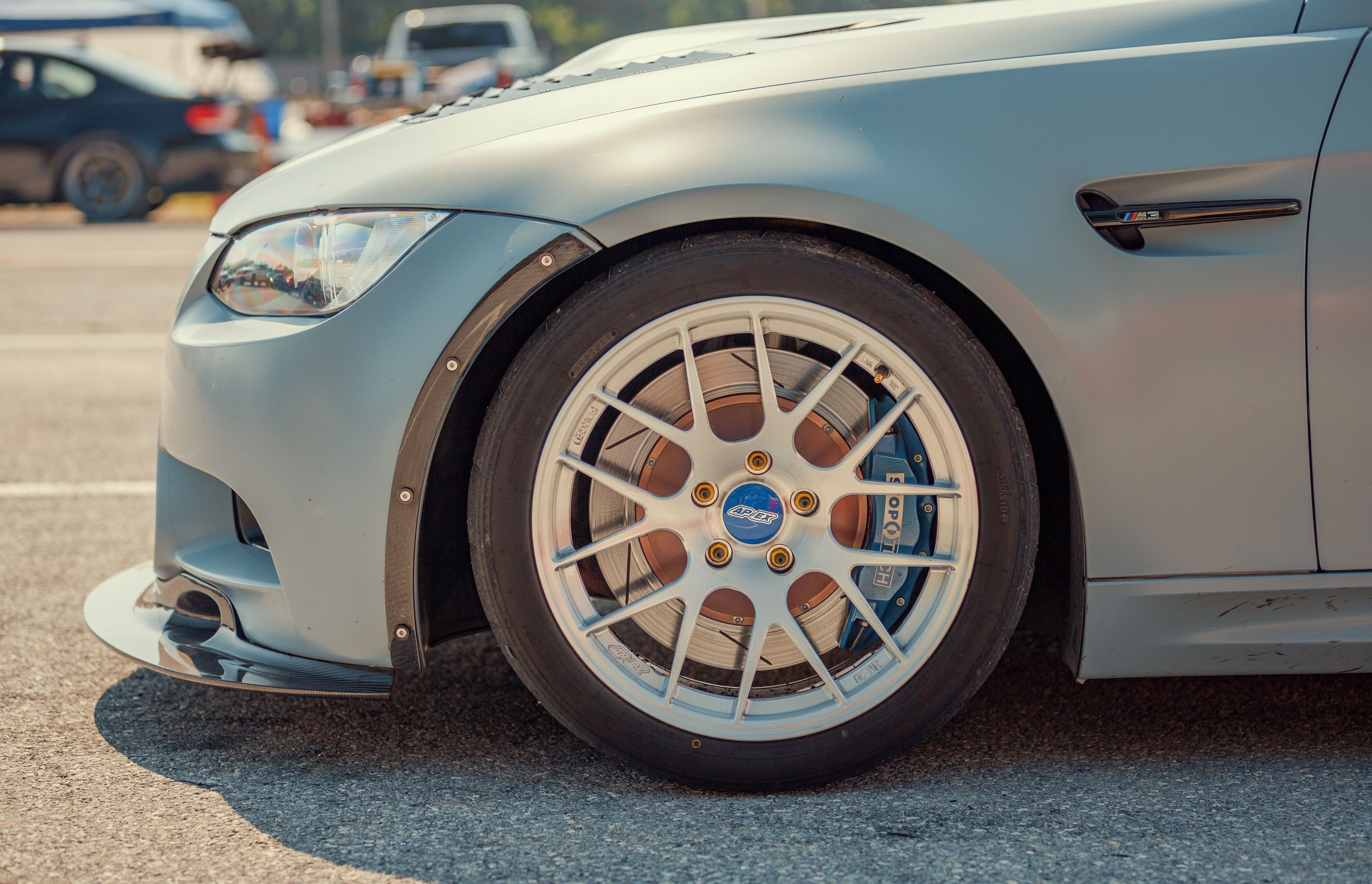 Grey BMW E92 Coupe M3 with 18" EC-7R Apex wheels in Brushed Clear