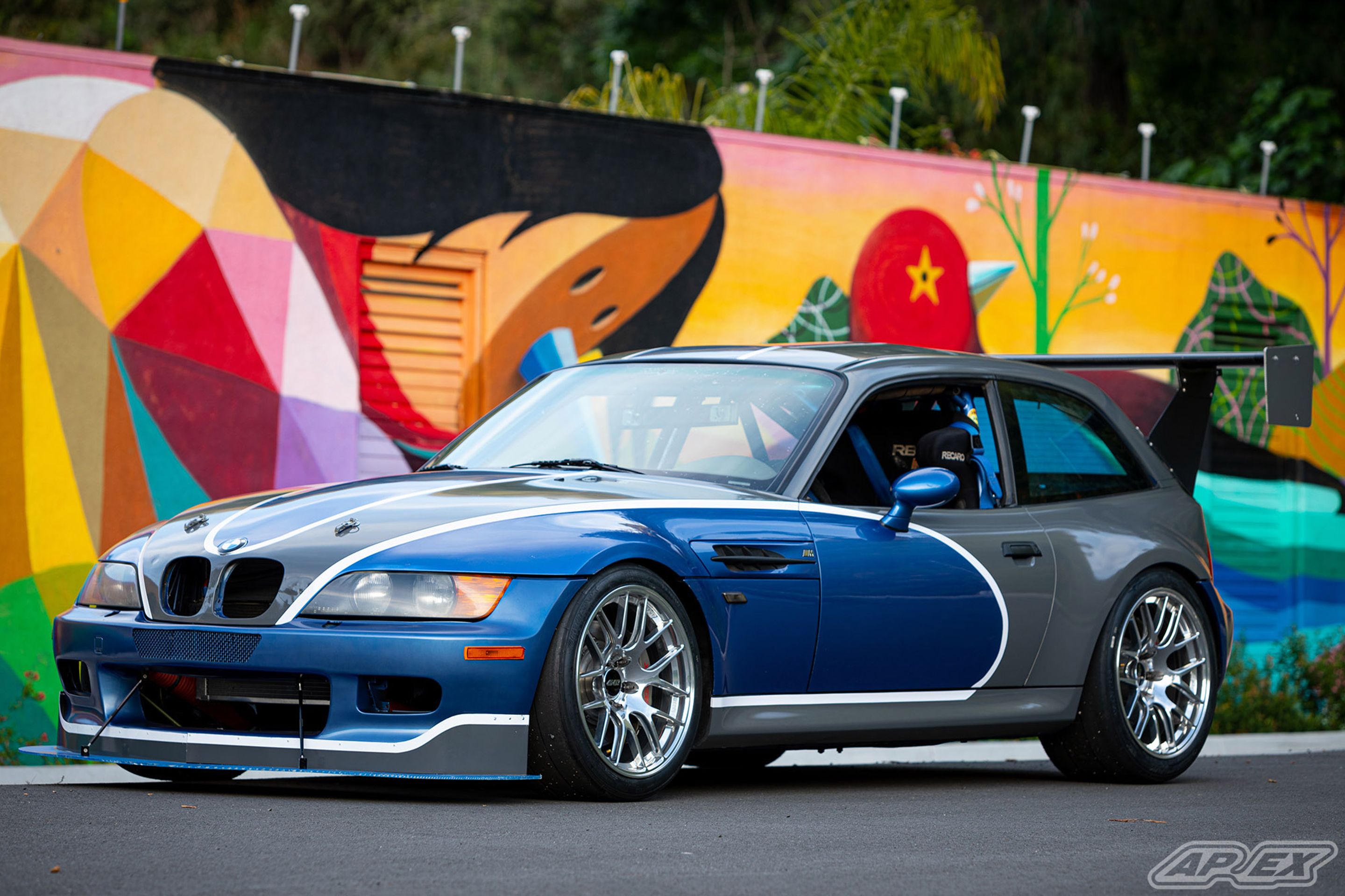 Blue BMW E36/8 Coupe Z3 M with 18" EC-7R Apex wheels in Polished