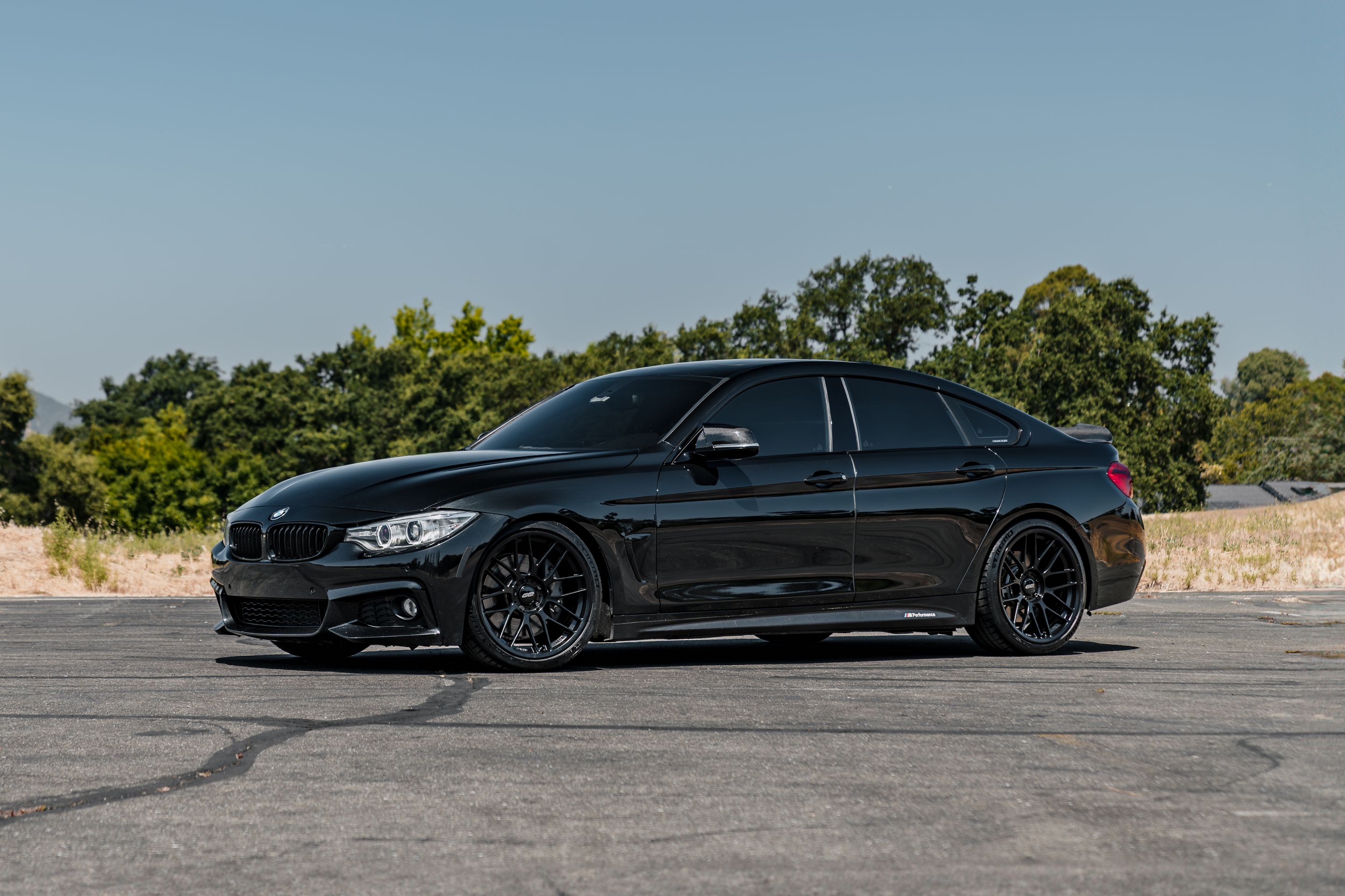 Black BMW F36 Gran Coupe 4 Series with 19" ARC-8RT Apex wheels in Satin Black