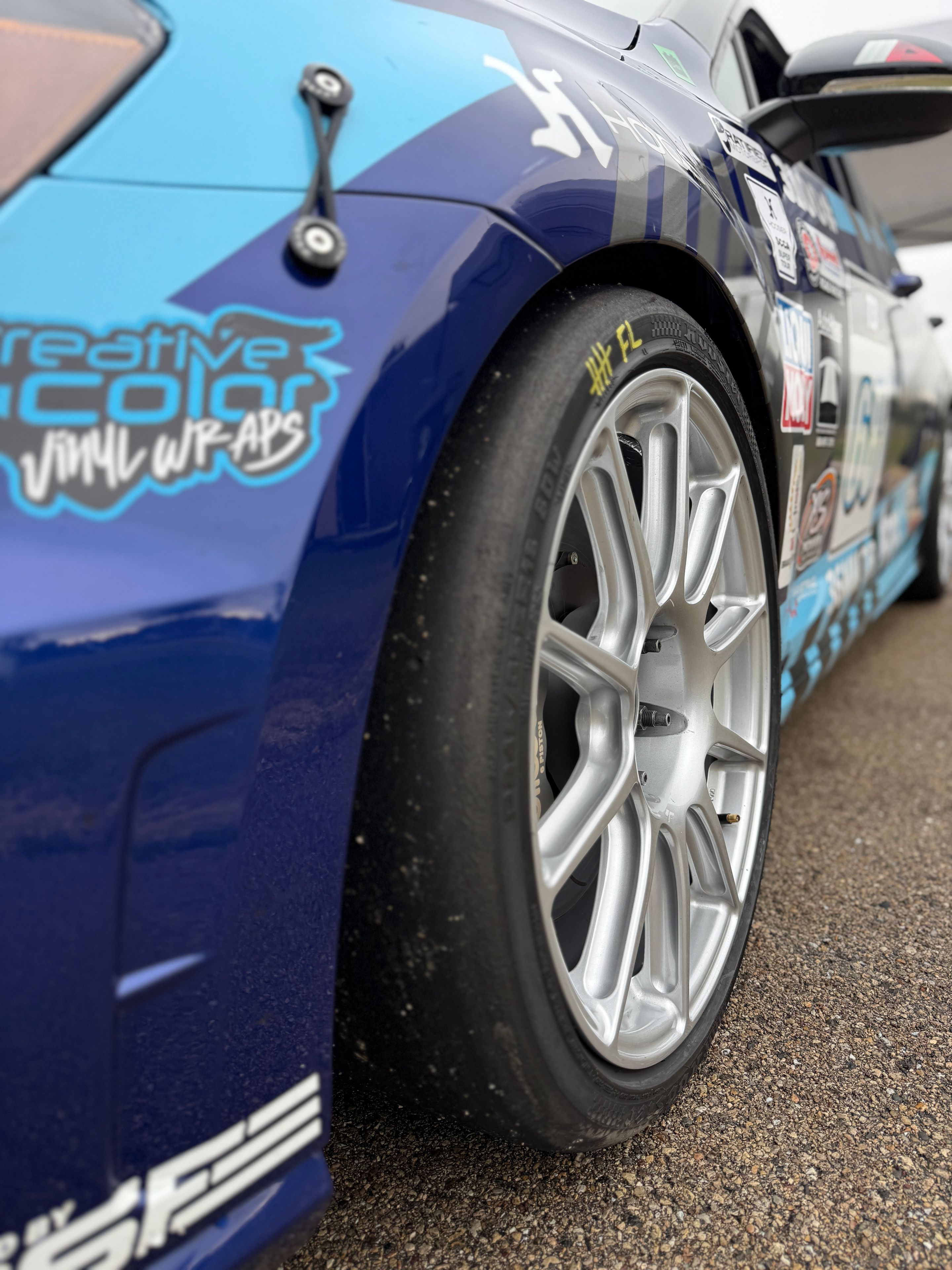 Race Livery VW MK7 Golf R with 18" SM-10 Apex wheels in Race Silver