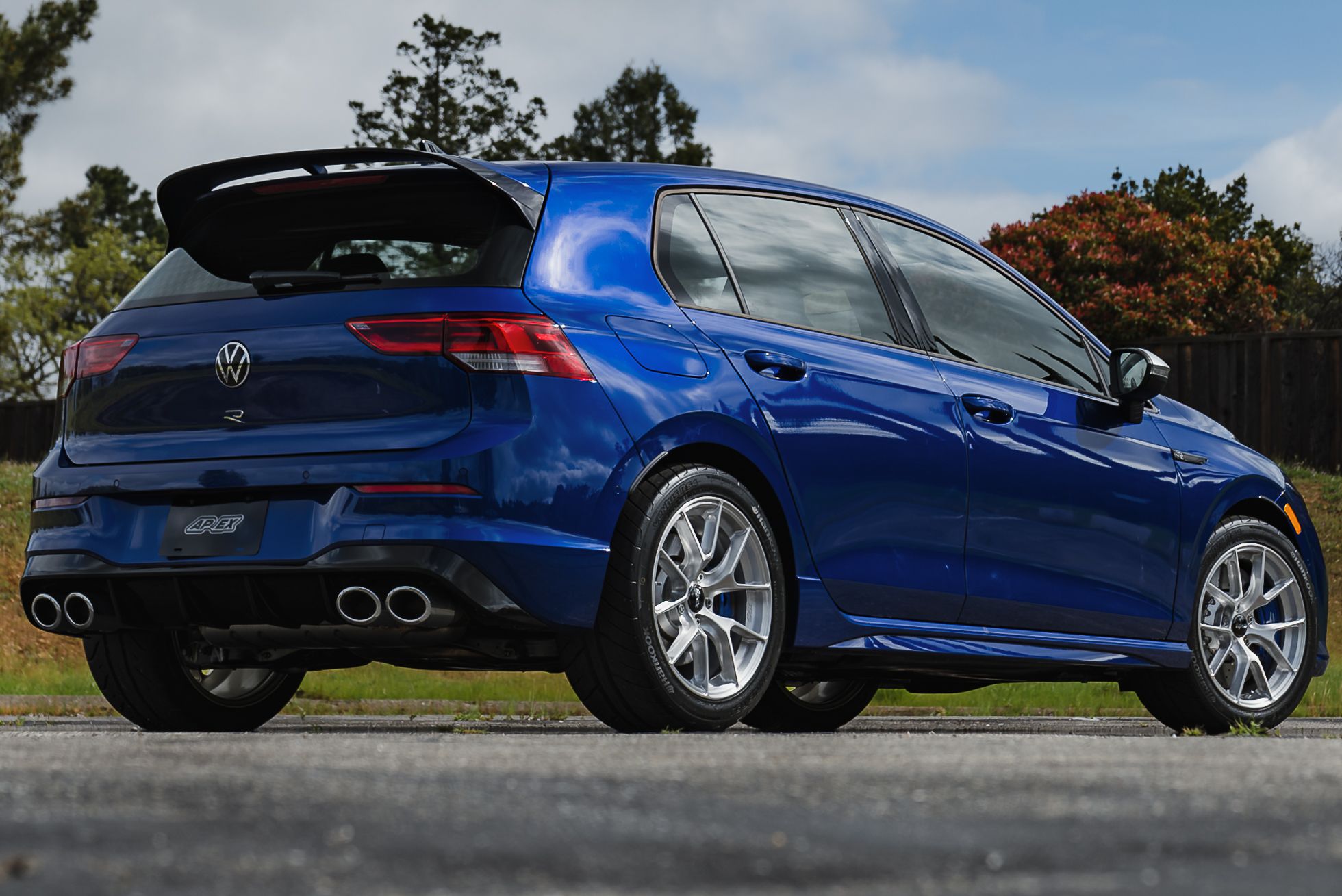 Blue VW MK8 Golf R with 17" VS-5RS Apex wheels in Brushed Clear