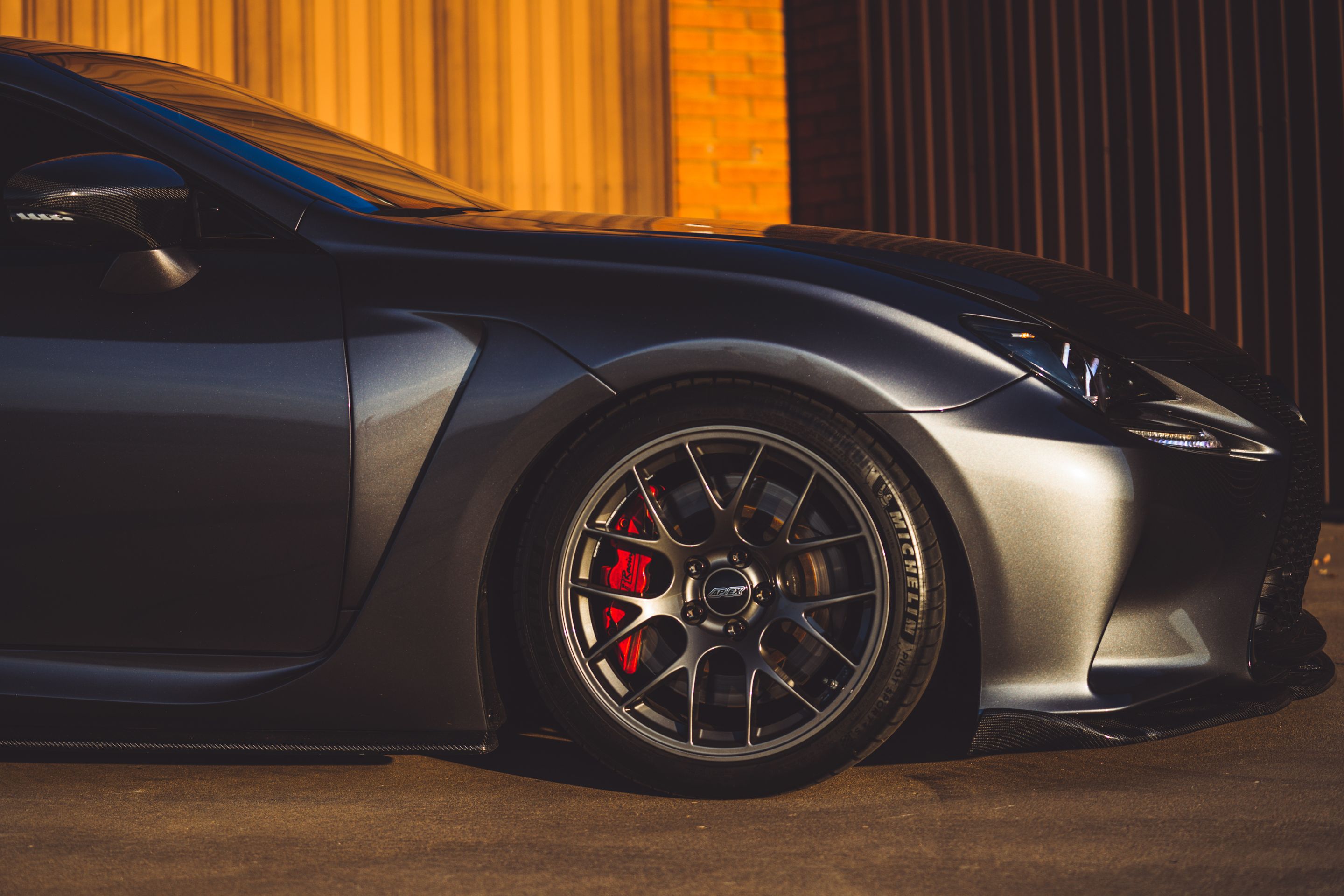 Grey Lexus USC10 RC-F with 18" EC-7 Apex wheels in Anthracite