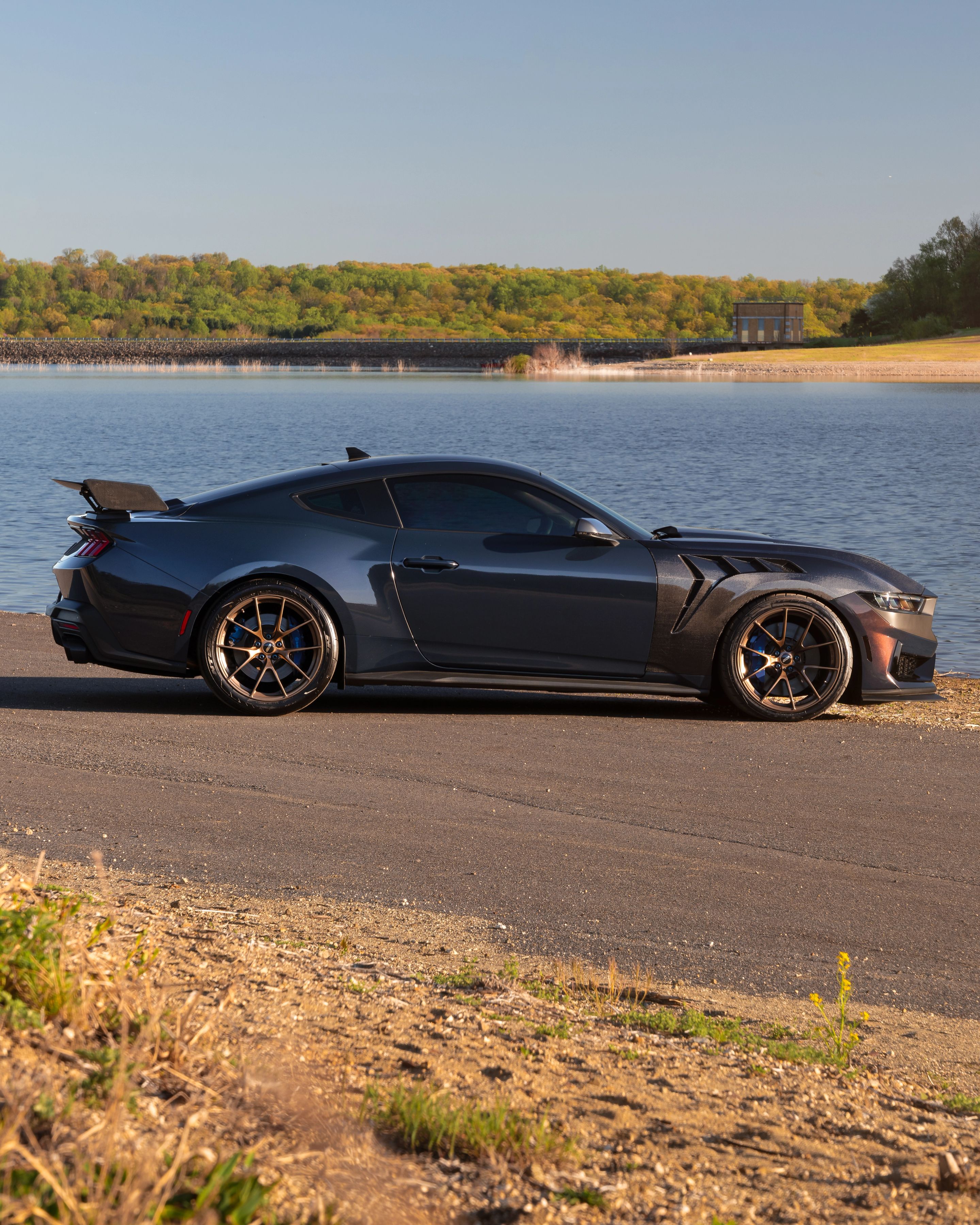 Orange Ford S650 Mustang Dark Horse with 20" VS-5RS Apex wheels in Satin Bronze