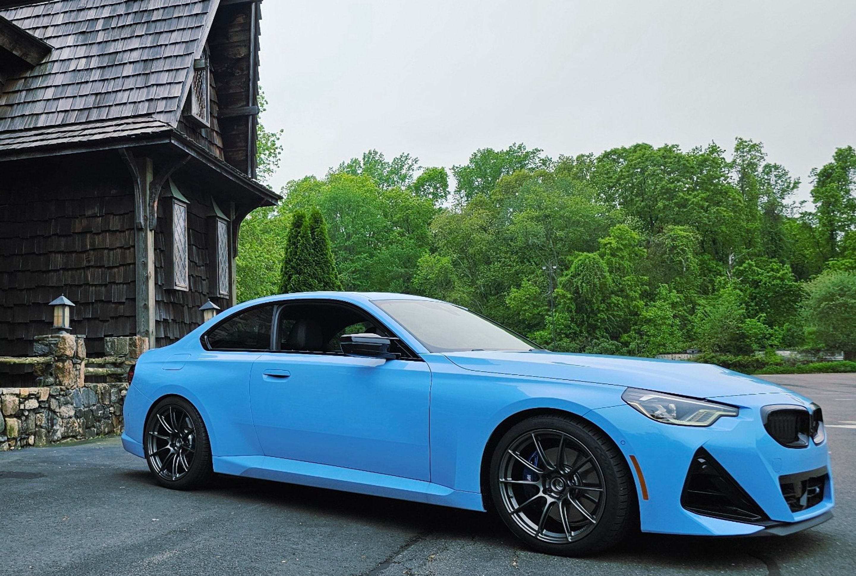 Blue BMW G42 2 Series with 19" SM-10RS Apex wheels in Anthracite