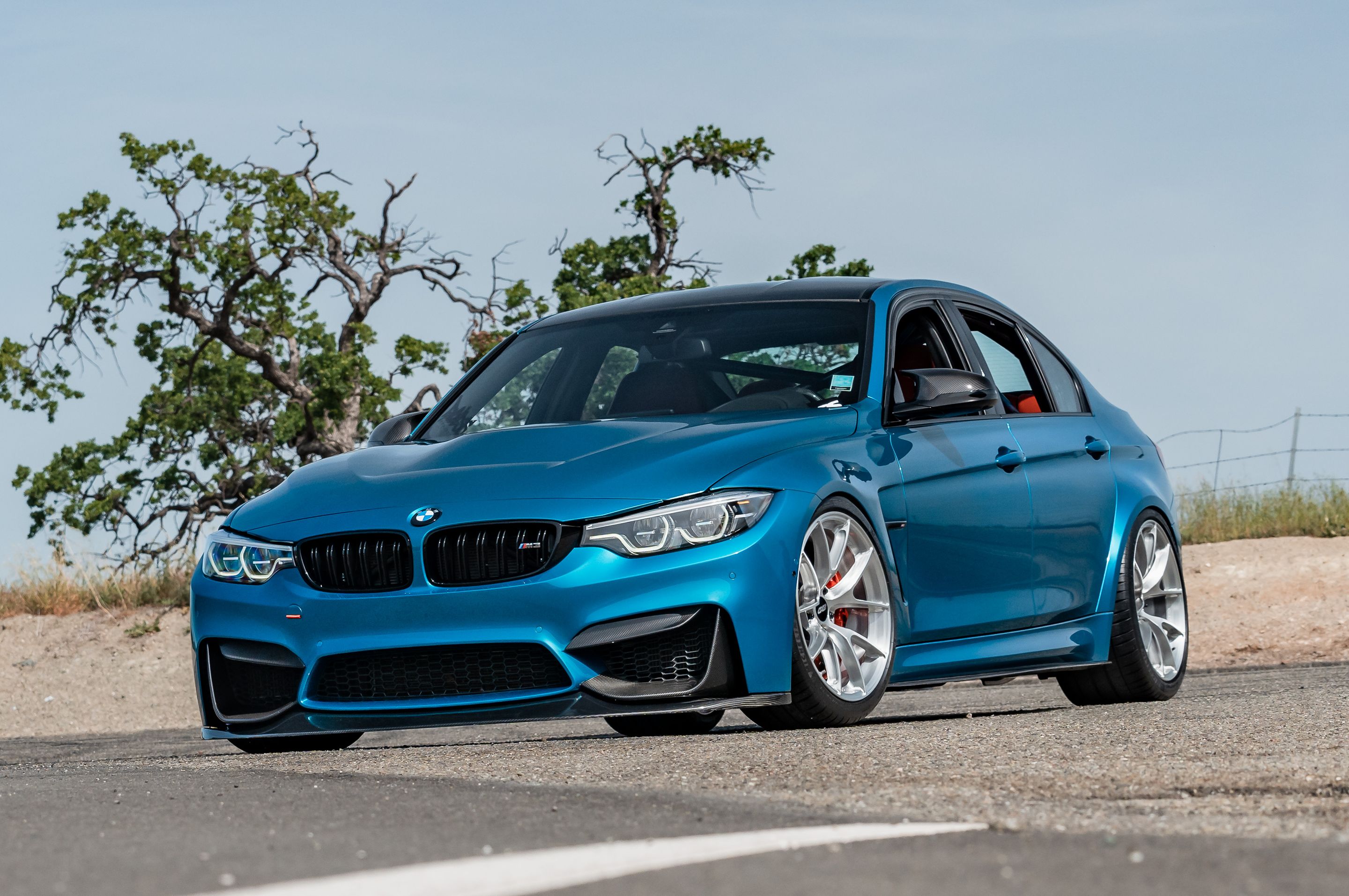 Blue BMW F80 M3 with 19" VS-5RS Apex wheels in Brushed Clear