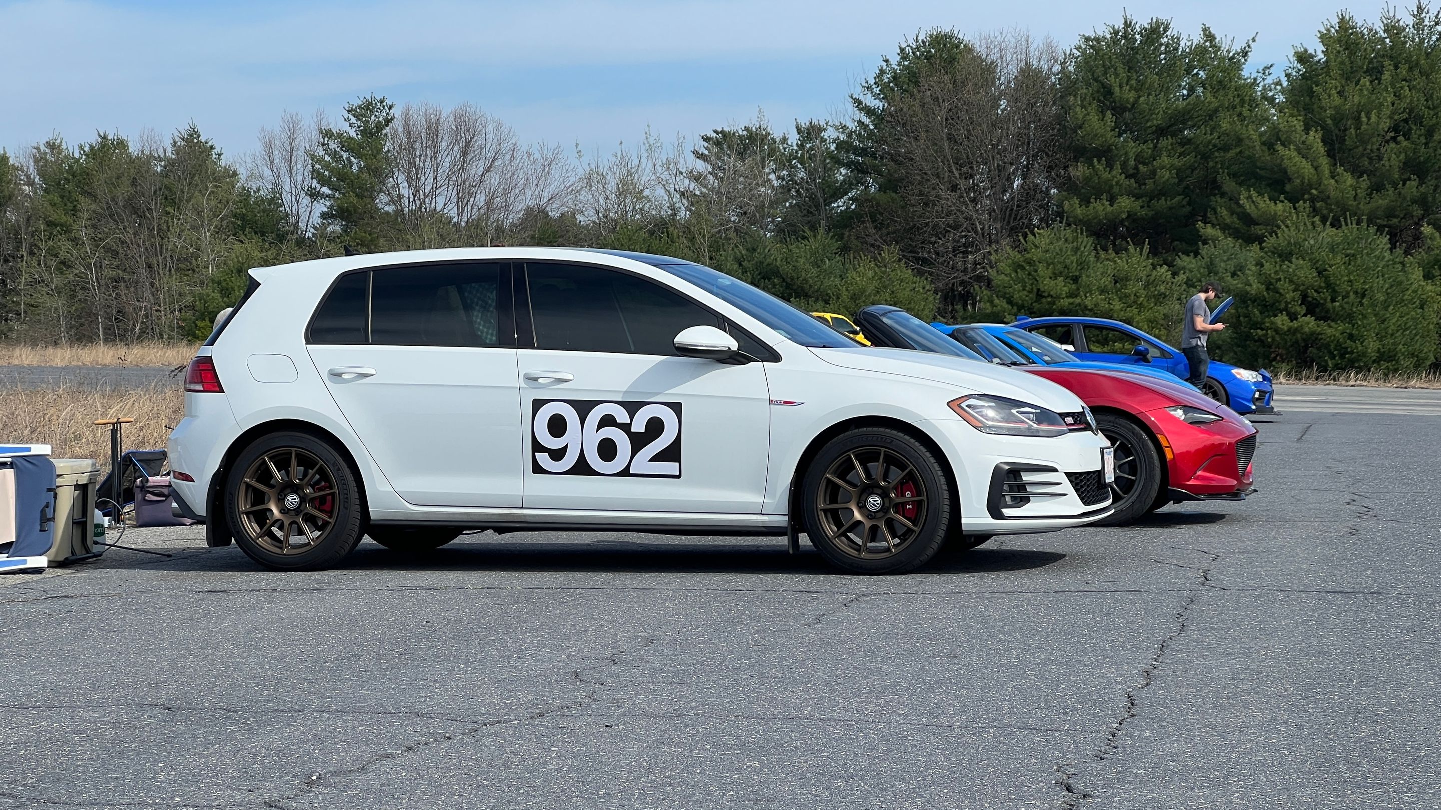 White VW MK7 GTI with 17" SM-10 Apex wheels in Satin Bronze
