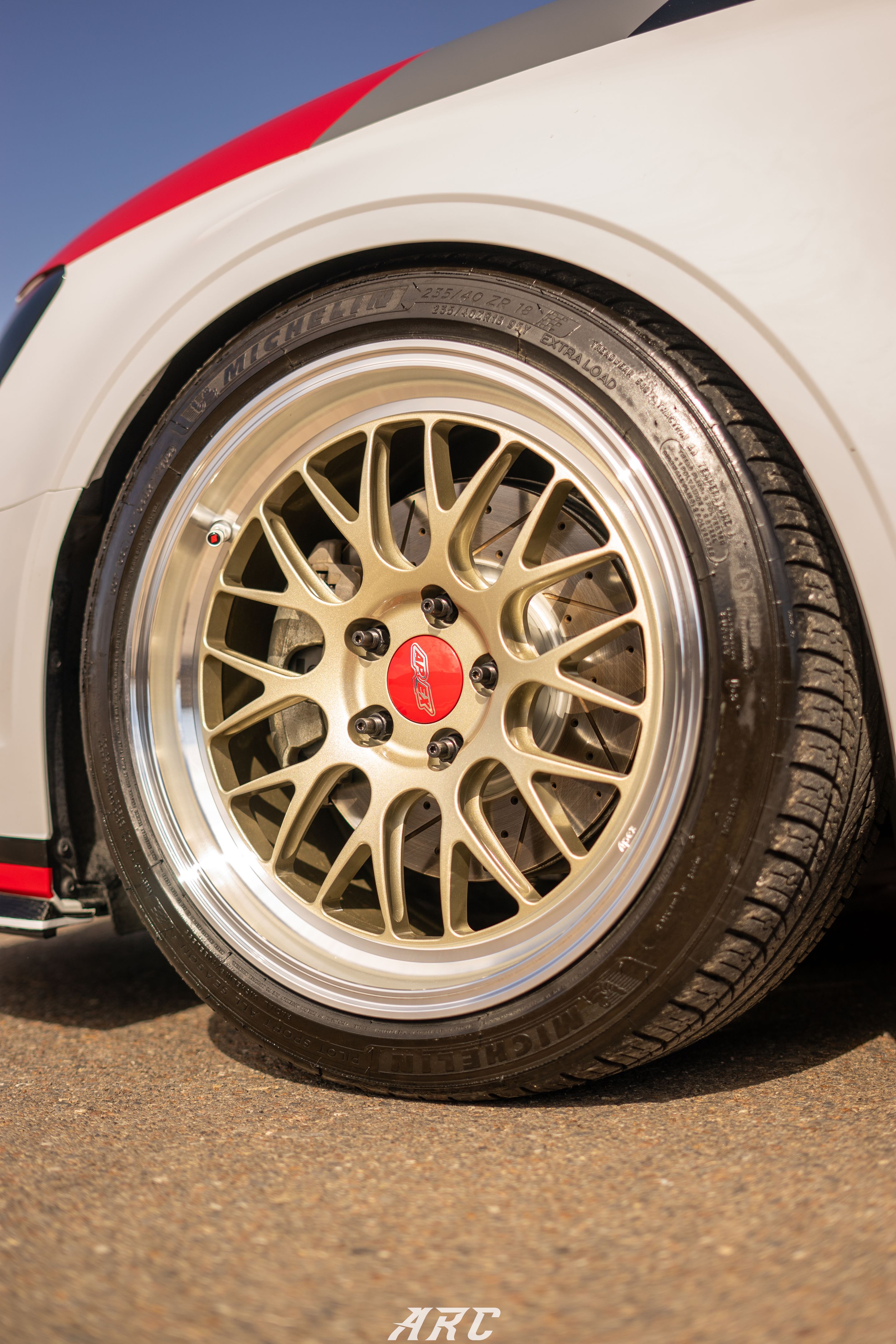 Race Livery Audi 8V A3 with 18" ML-10RT Apex wheels in Machined Lip Gloss Motorsport Gold