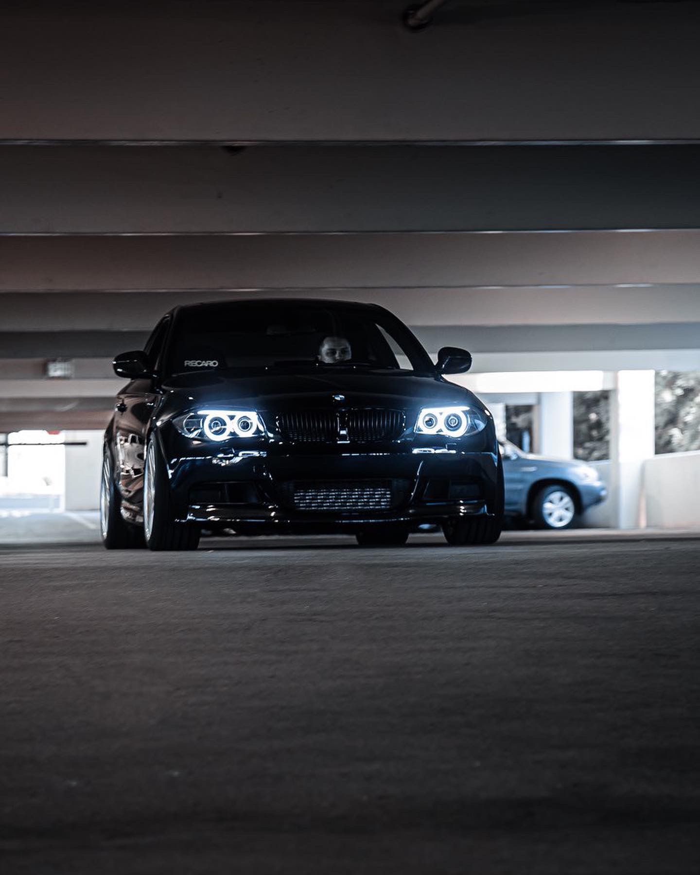 Black BMW E82 Coupe 1 Series with 18" VS-5RS Apex wheels in Brushed Clear
