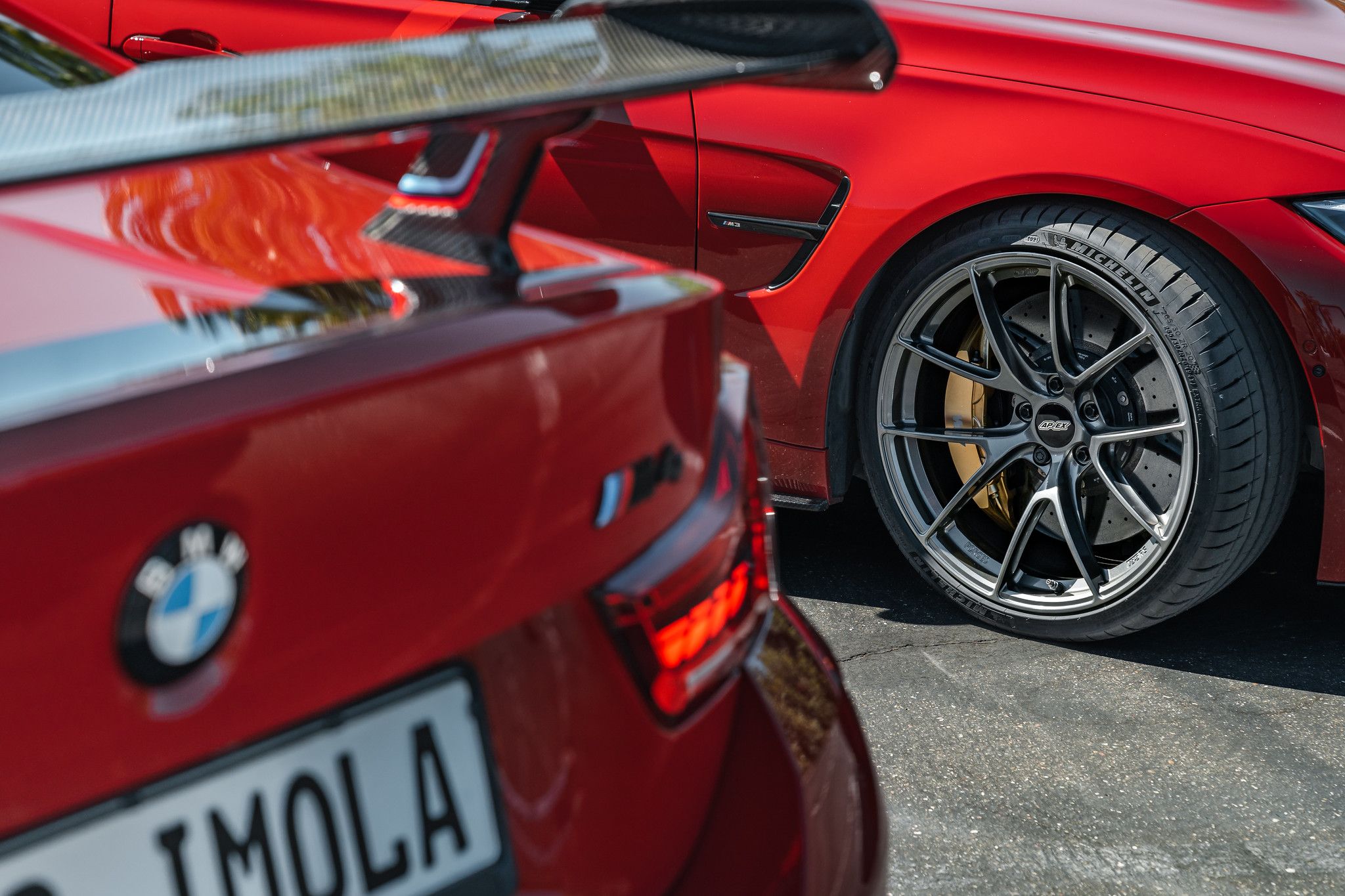 Red BMW F82 Coupe M4 with 19" VS-5RS Apex wheels in Anthracite