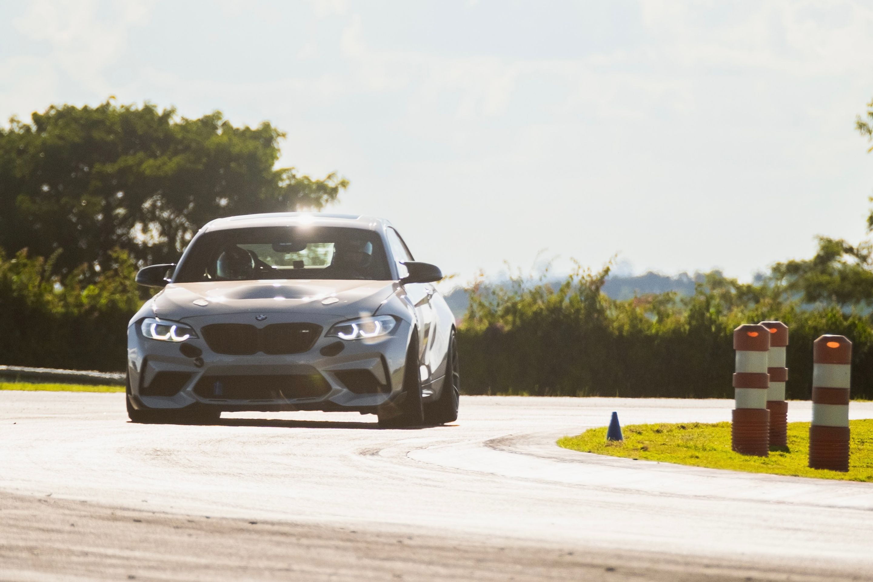 Silver BMW F87 M2 with 18" VS-5RS Apex wheels in Brushed Clear
