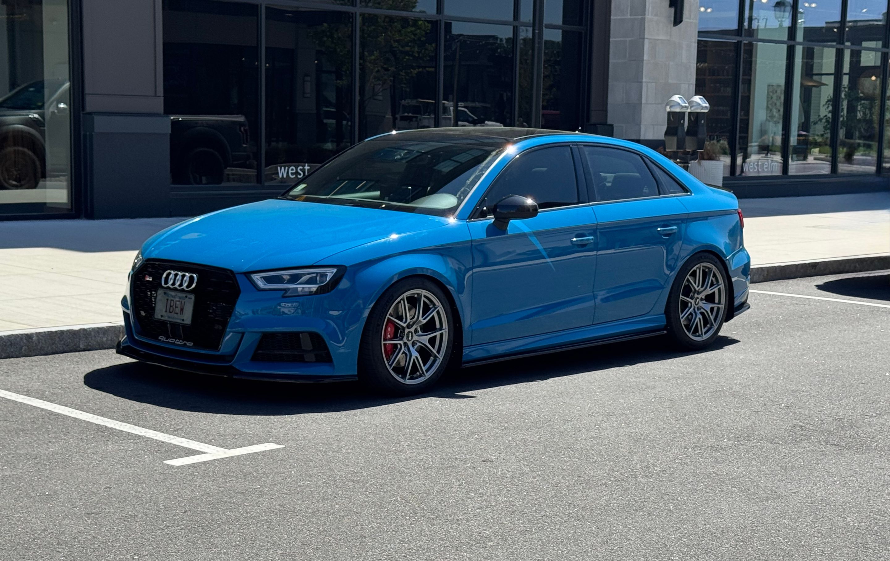 Blue Audi 8V S3 with 18" VS-5 Apex wheels in Hyper Black