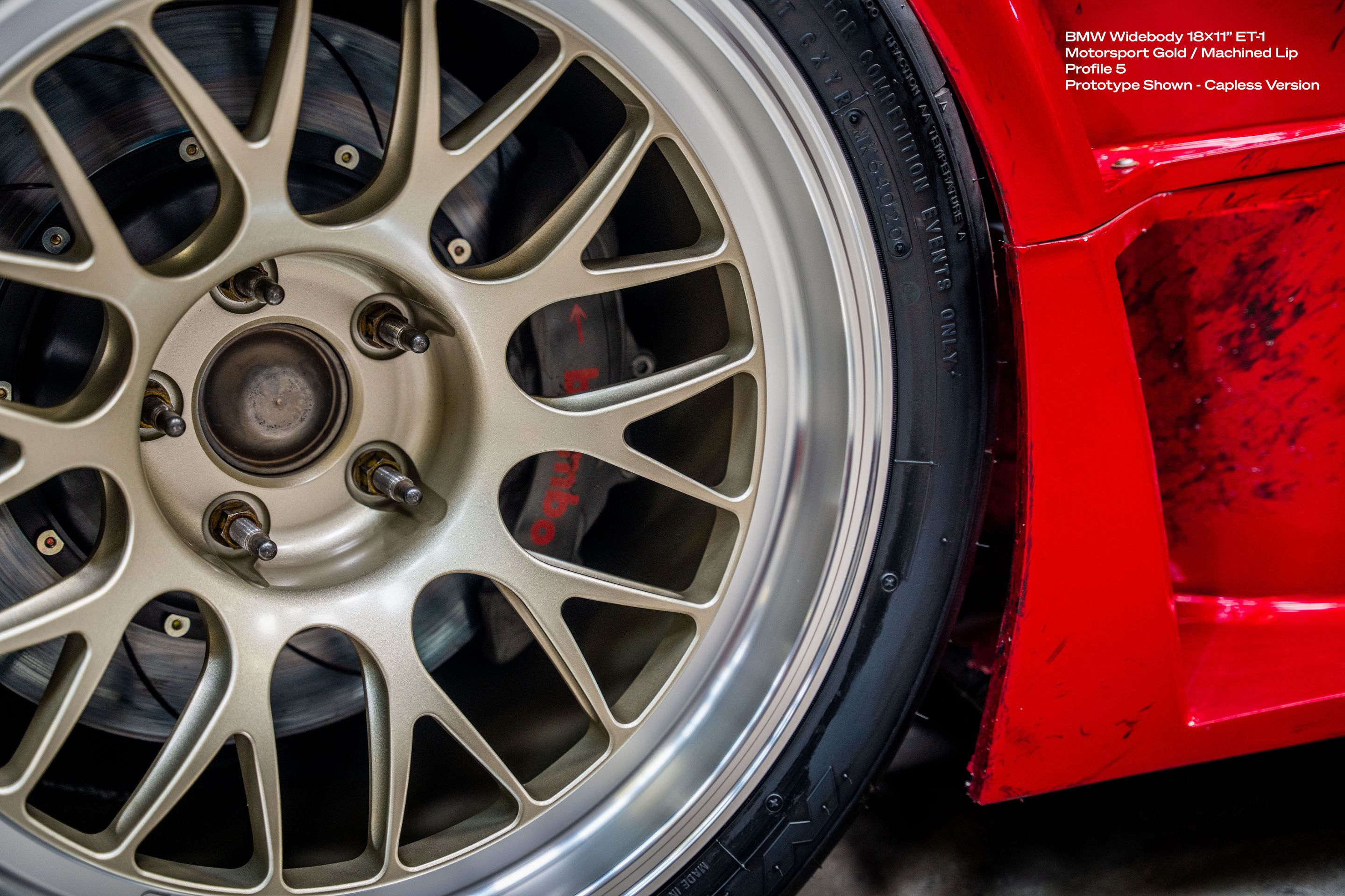 Red BMW E46 M3 with 18" ML-10RT Apex wheels in Machined Lip Gloss Motorsport Gold