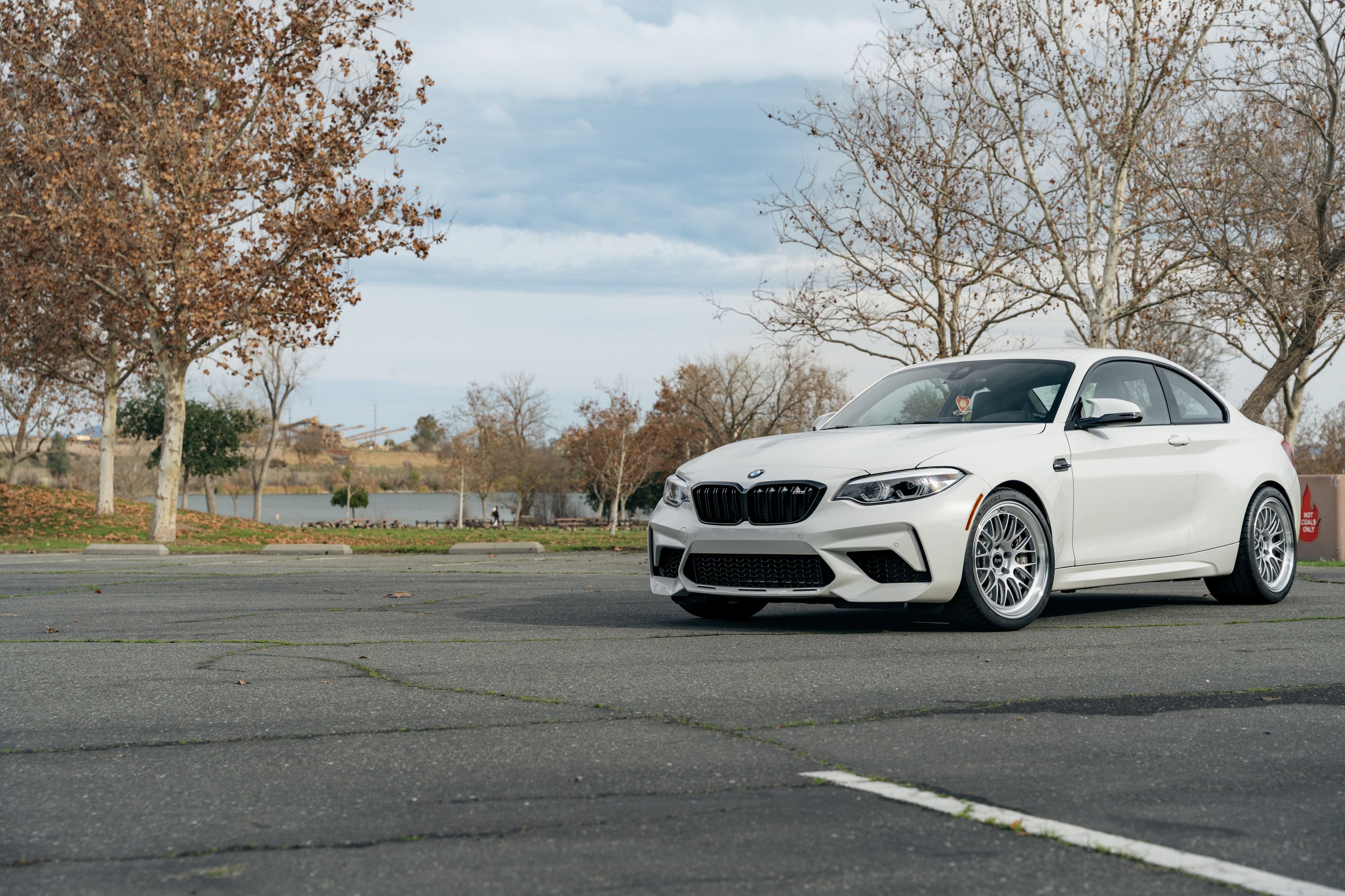 White BMW F87 M2 with 19" ML-10RT Apex wheels in Machined Lip Race Silver