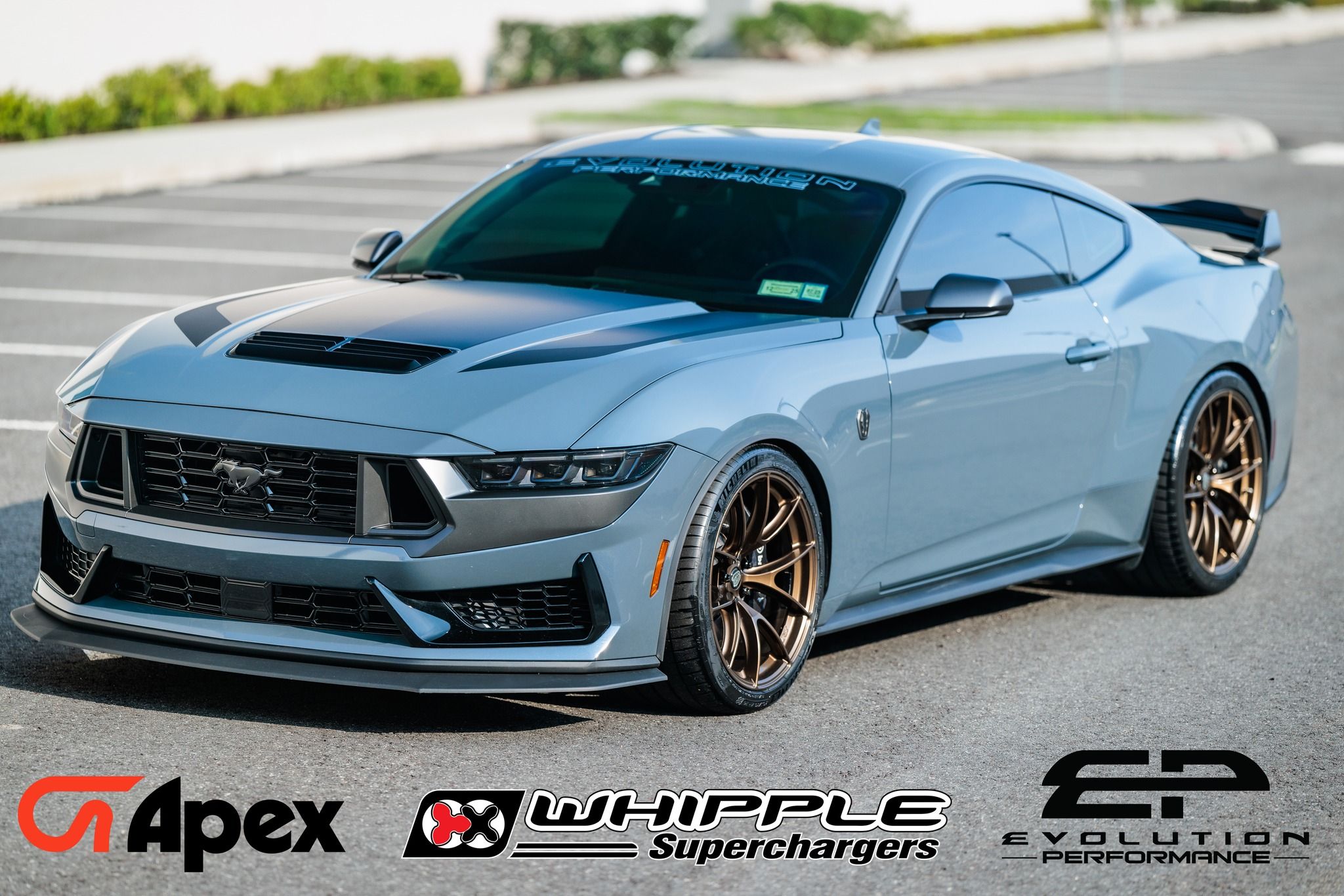 Blue Ford S650 Mustang Dark Horse with 20" VS-5RS Apex wheels in Satin Bronze