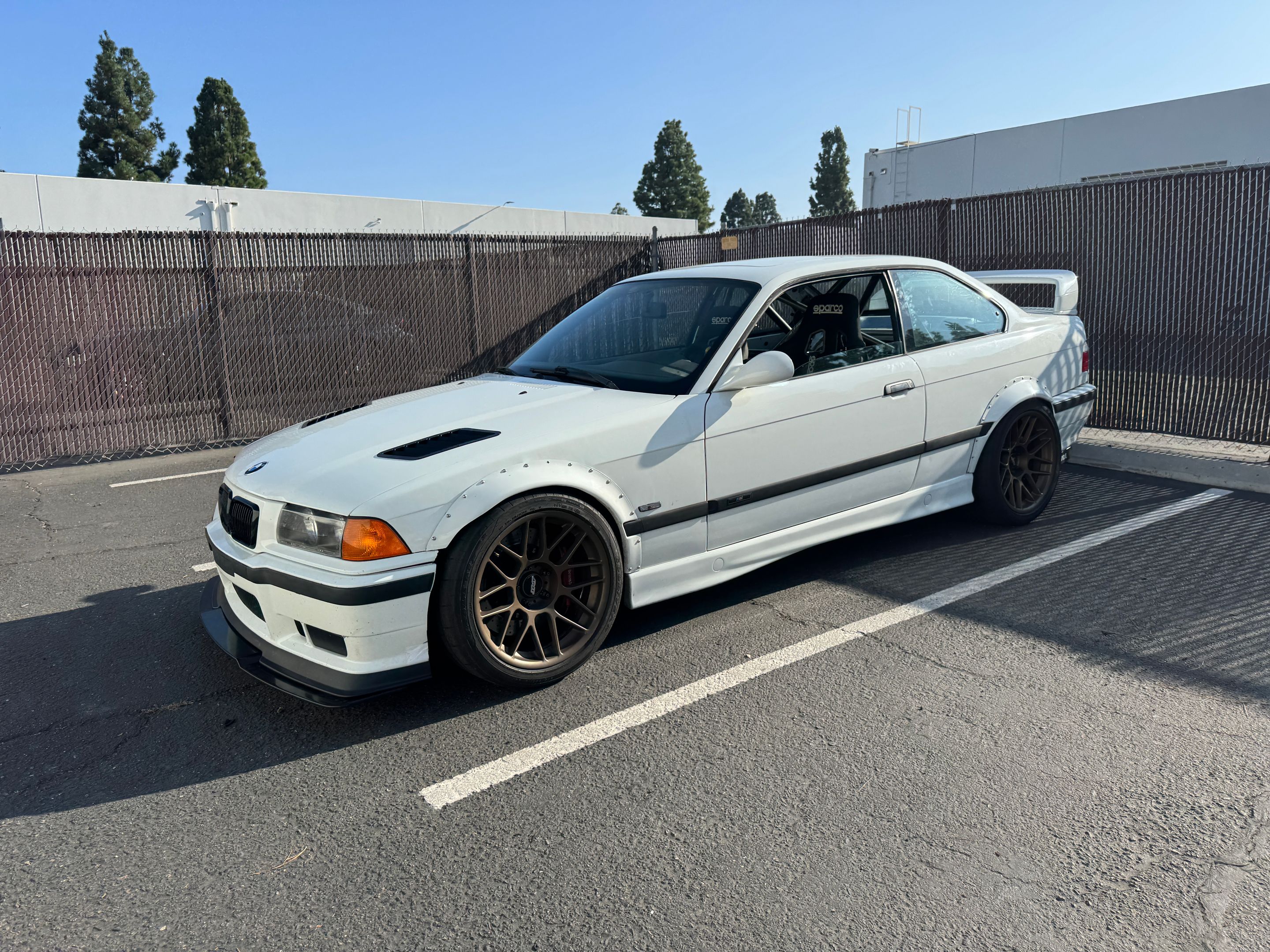 White BMW E36 M3 with 18" ARC-8 Apex wheels in Satin Bronze
