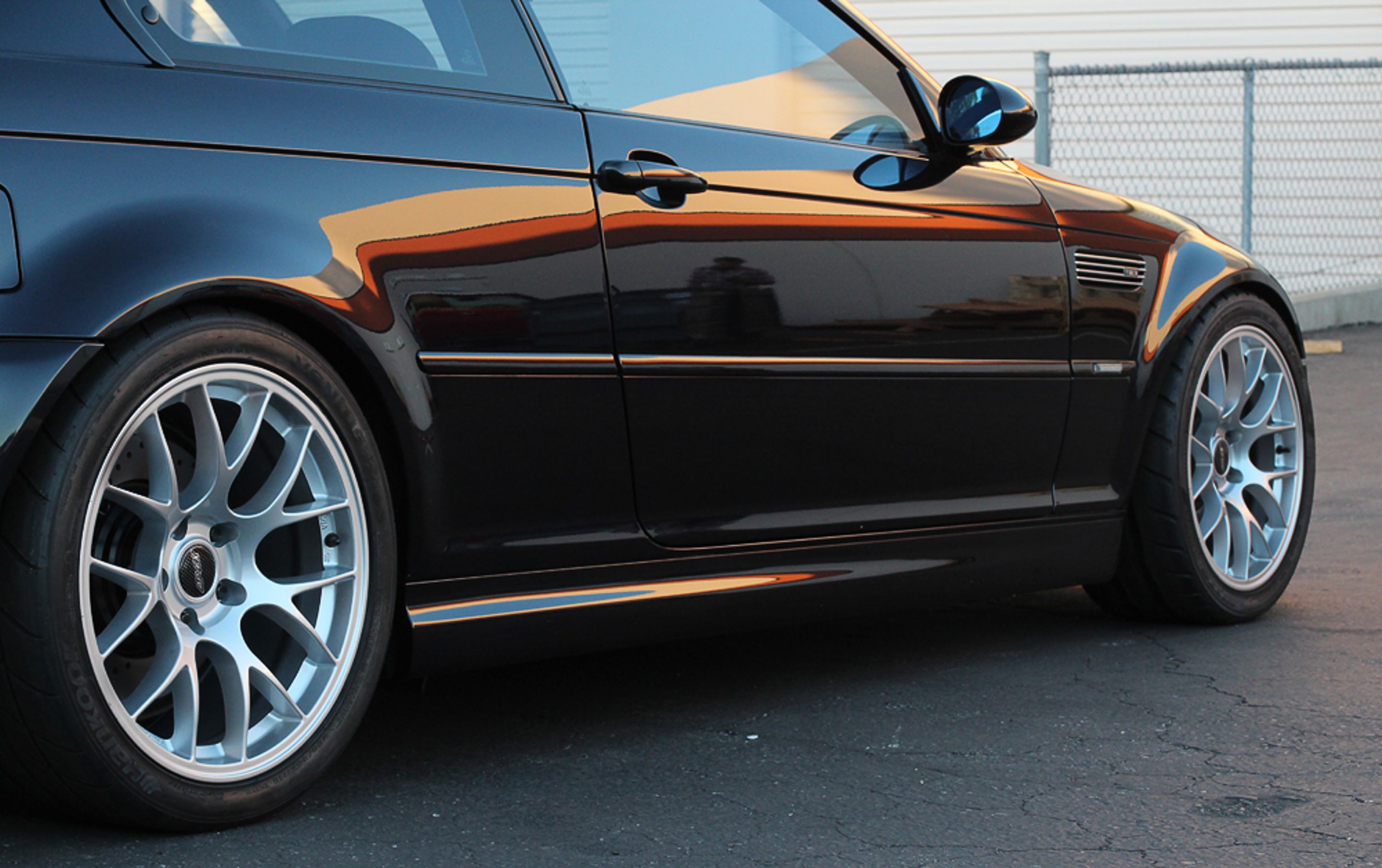 Black BMW E46 M3 with 18" EC-7 Apex wheels in Race Silver