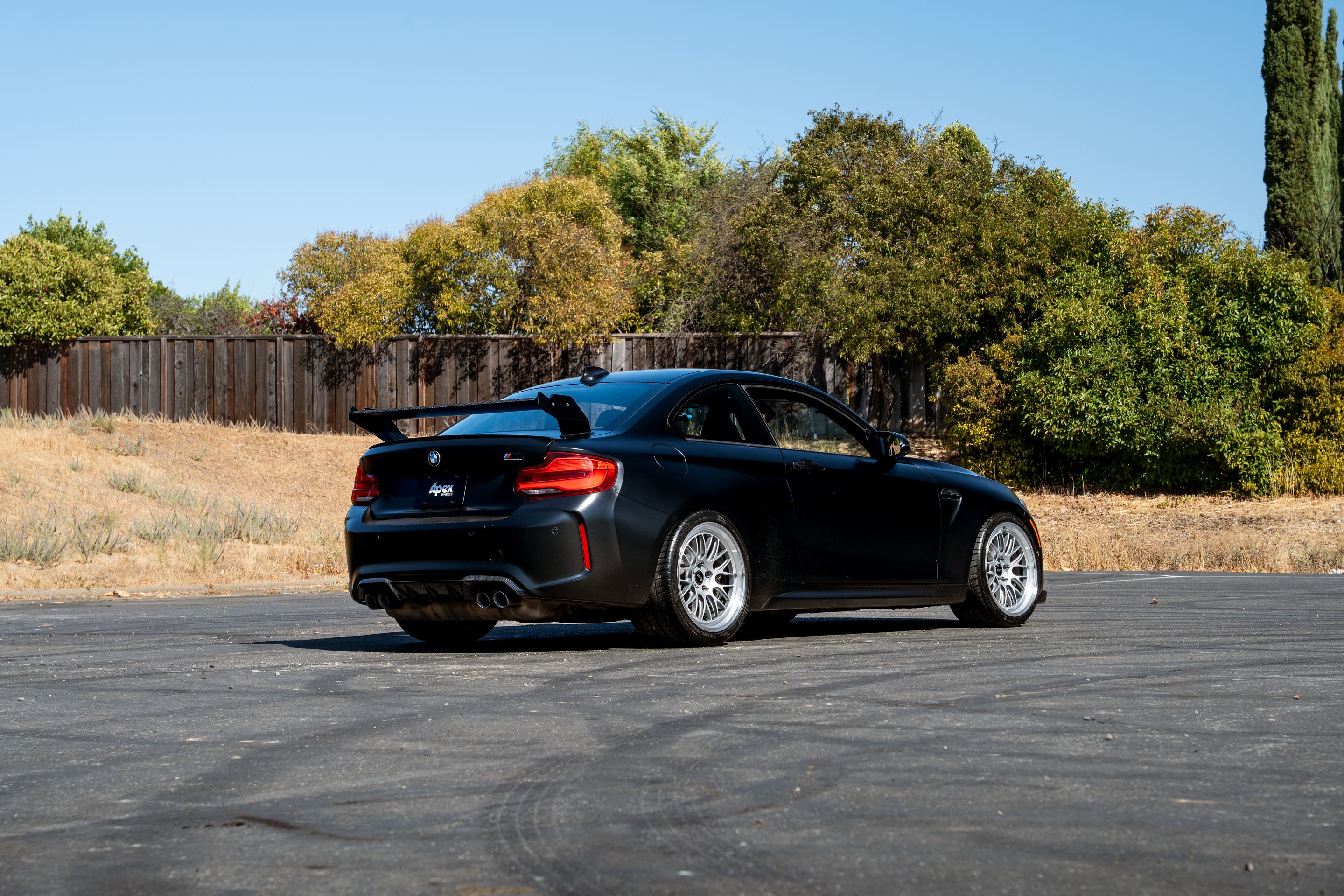 Black BMW F87 M2 with 19" ML-10RT Apex wheels in Machined Lip Race Silver