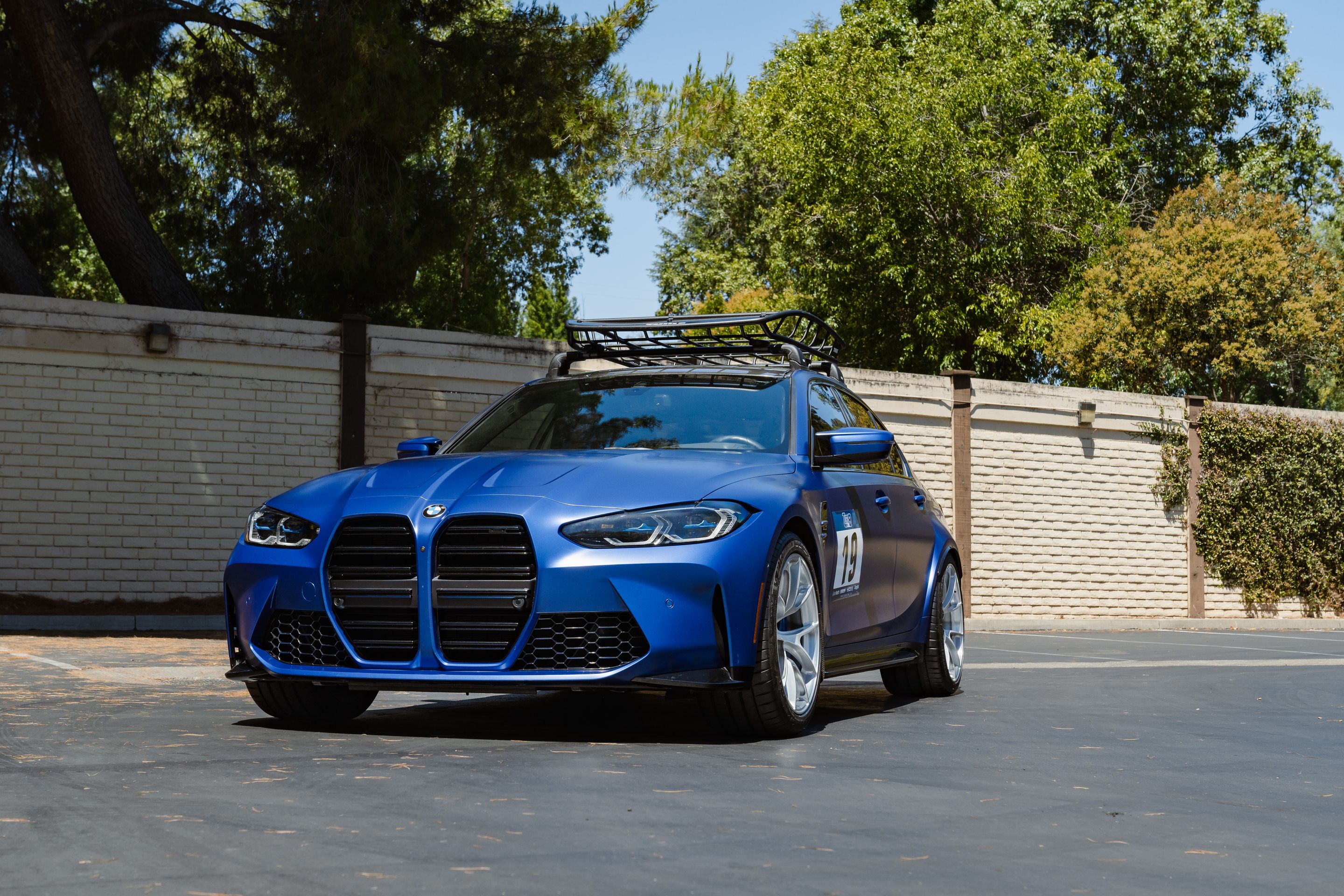 Blue BMW G80 M3 with 19"/20" VS-5RS Apex wheels in Brushed Clear