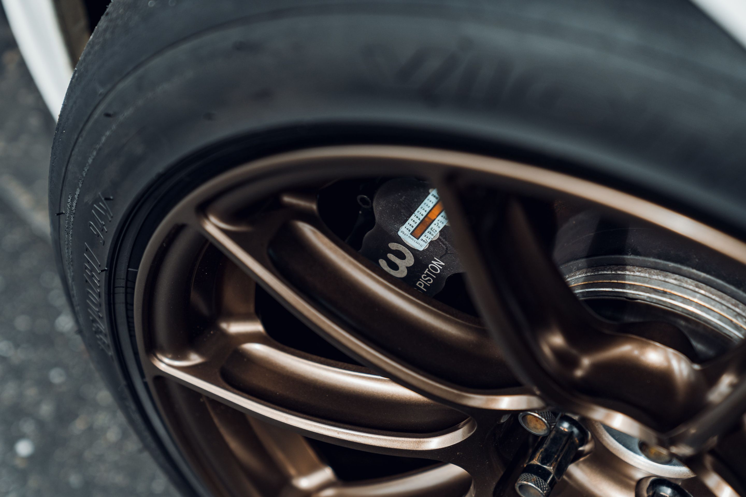 White Scion FR-S with 17" SM-10RS Apex wheels in Satin Bronze