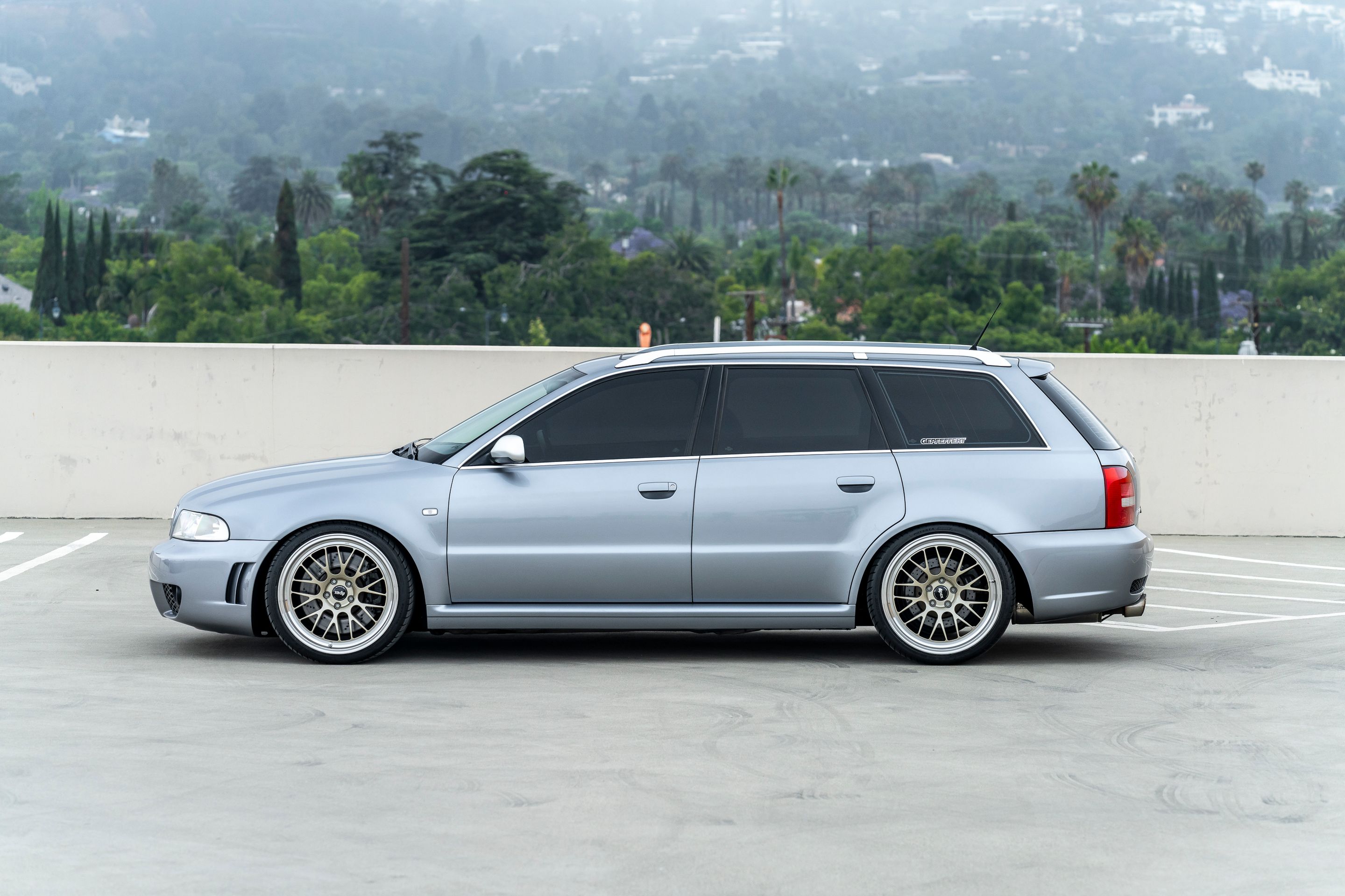 Silver Audi B5 RS 4 Avant/Wagon with 19" ML-10RT Apex wheels in Machined Lip Gloss Motorsport Gold