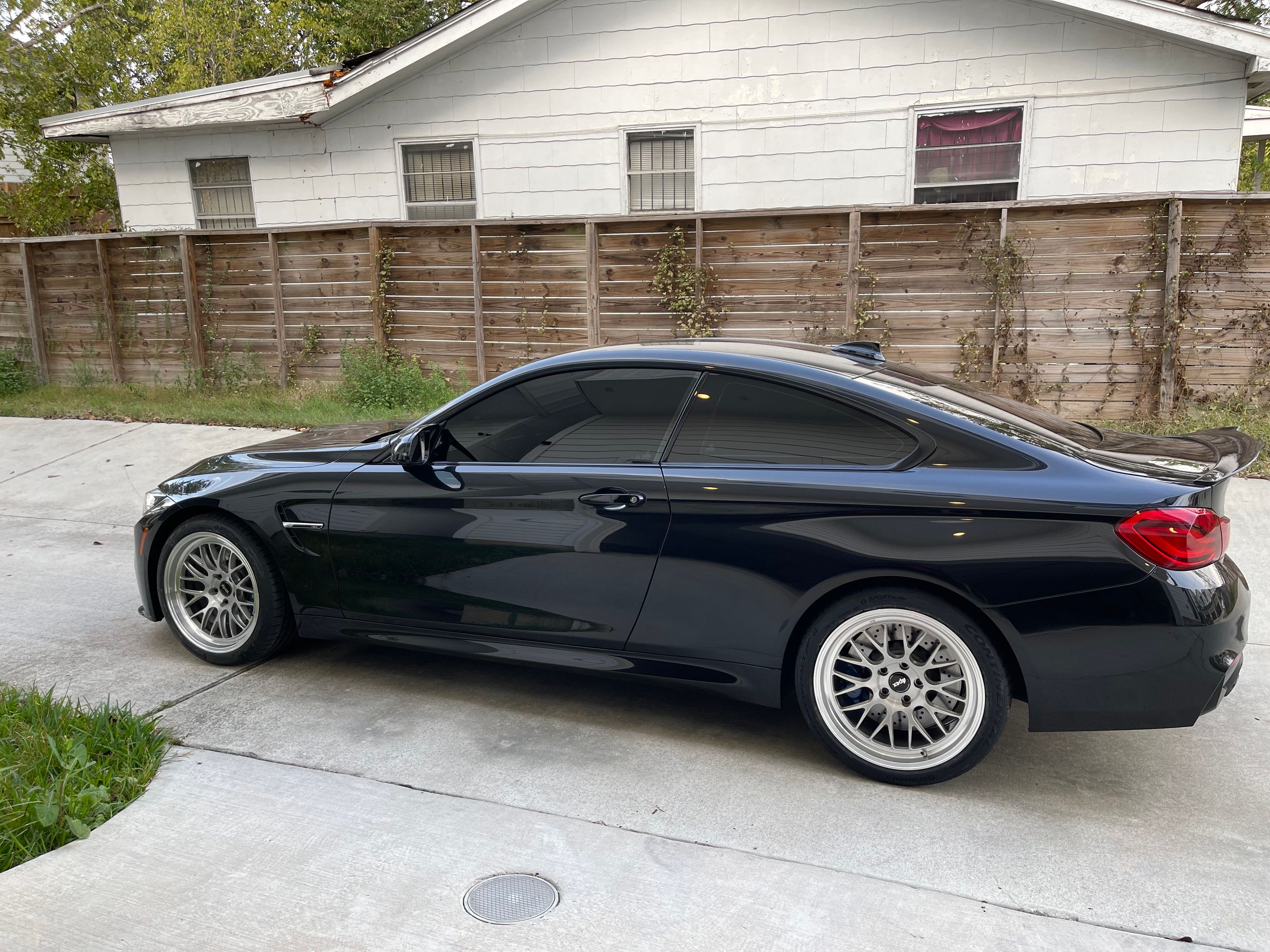 Black BMW F82 Coupe M4 with 19" ML-10RT Apex wheels in Machined Lip Brushed Clear