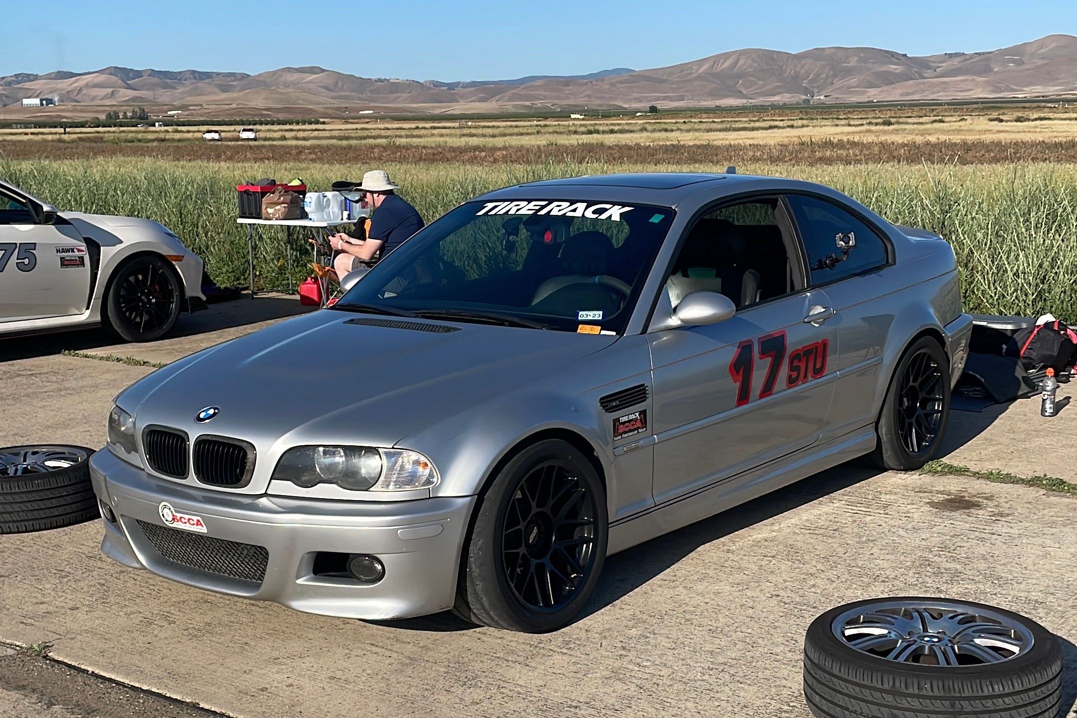 Silver BMW E46 M3 with 18" ARC-8 Apex wheels in Satin Black