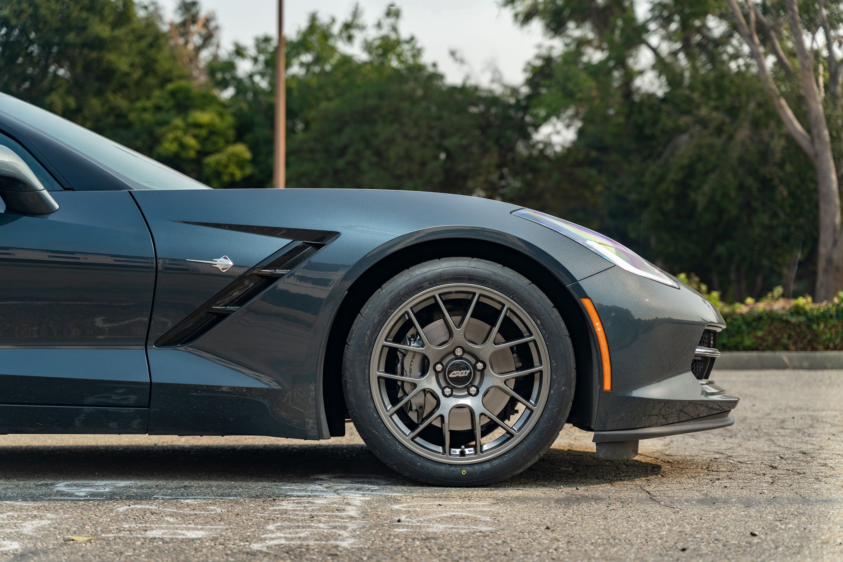 Grey Chevrolet C7 Corvette Stingray/Z51 with 18"/19" EC-7 Apex wheels in Anthracite