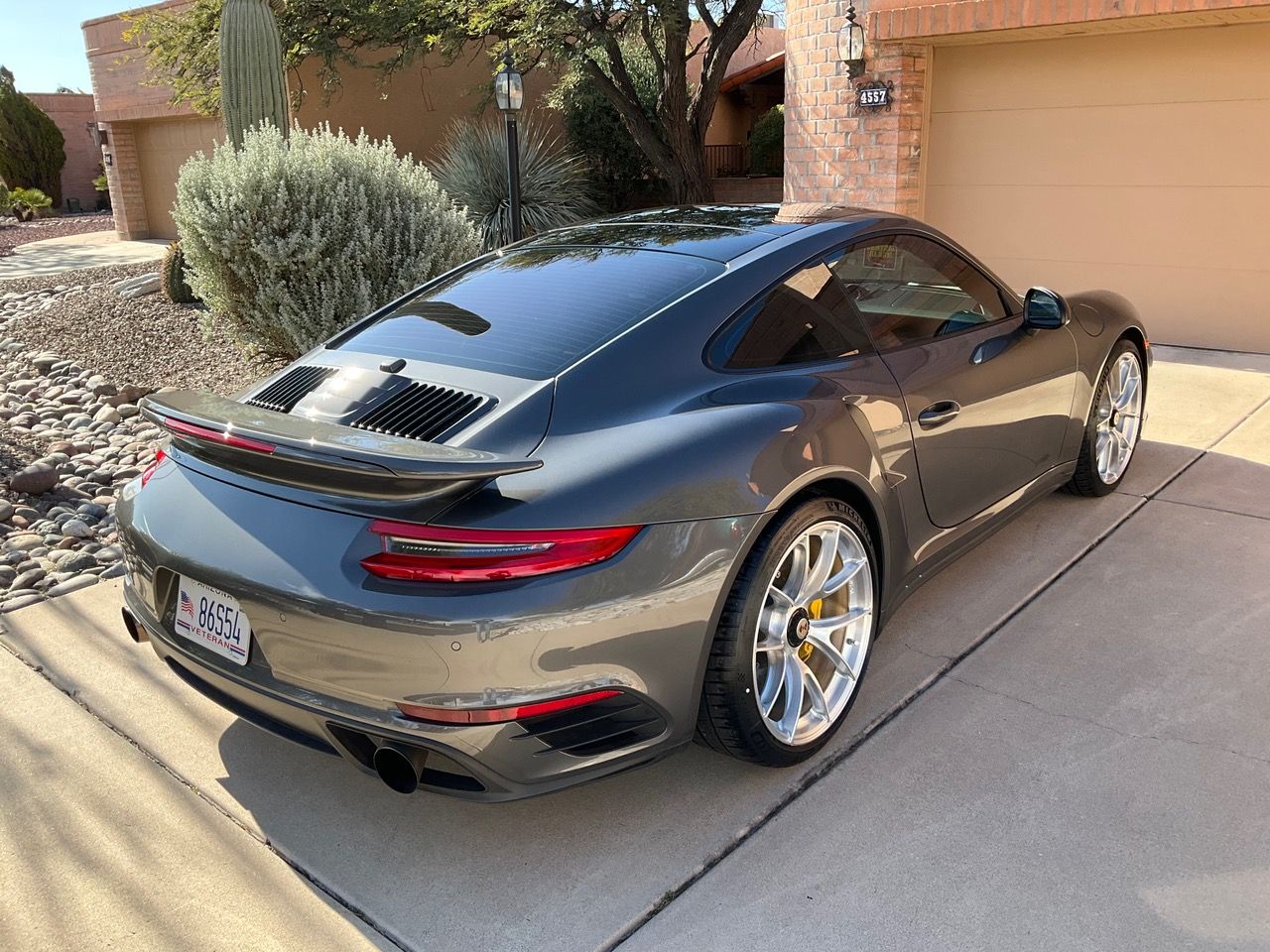 Grey Porsche 911 991.2 Turbo S with 20" VS-5RS Apex wheels in Brushed Clear
