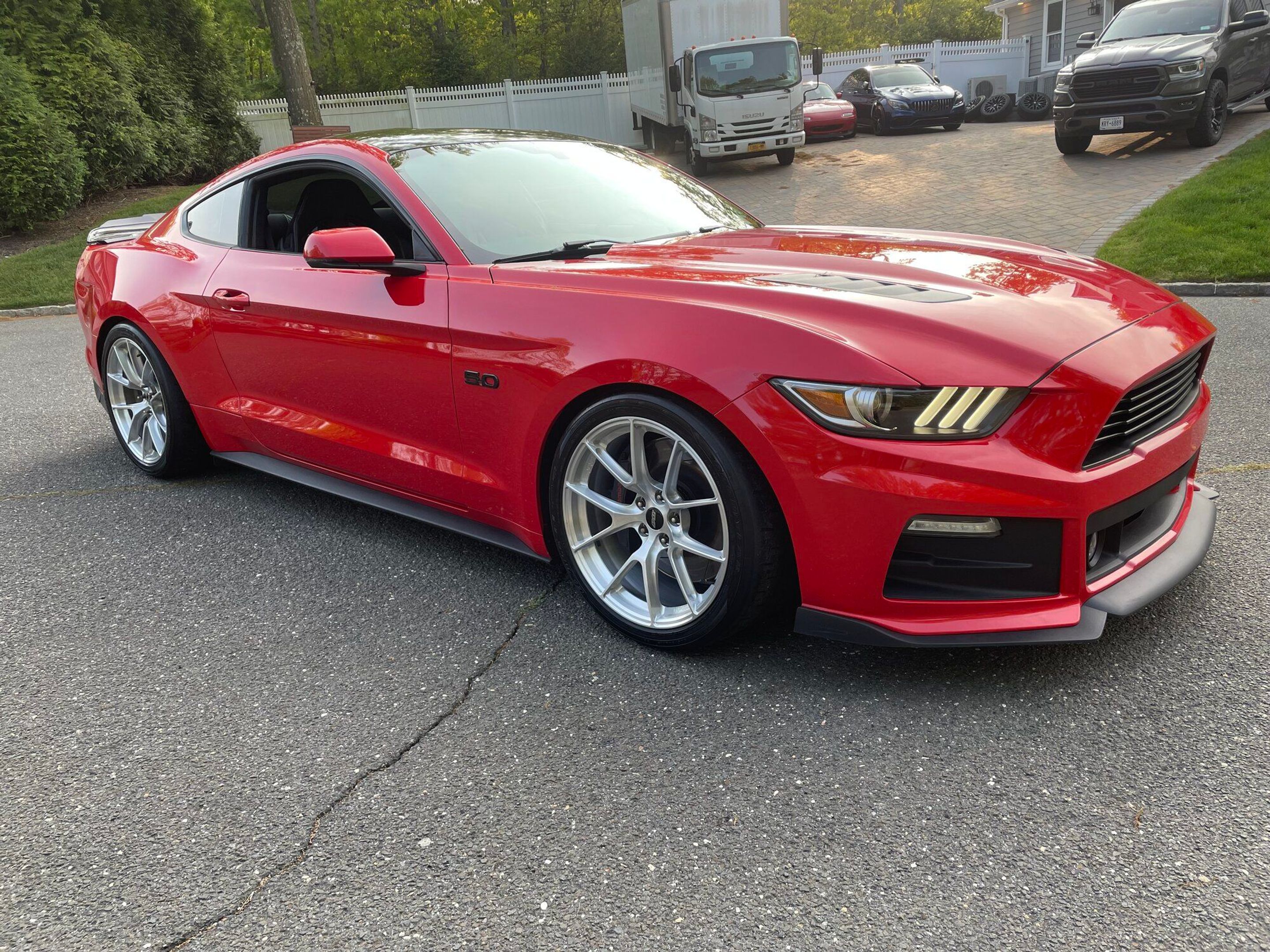 Red Ford S550 Mustang GT with 19" VS-5RS Apex wheels in Brushed Clear