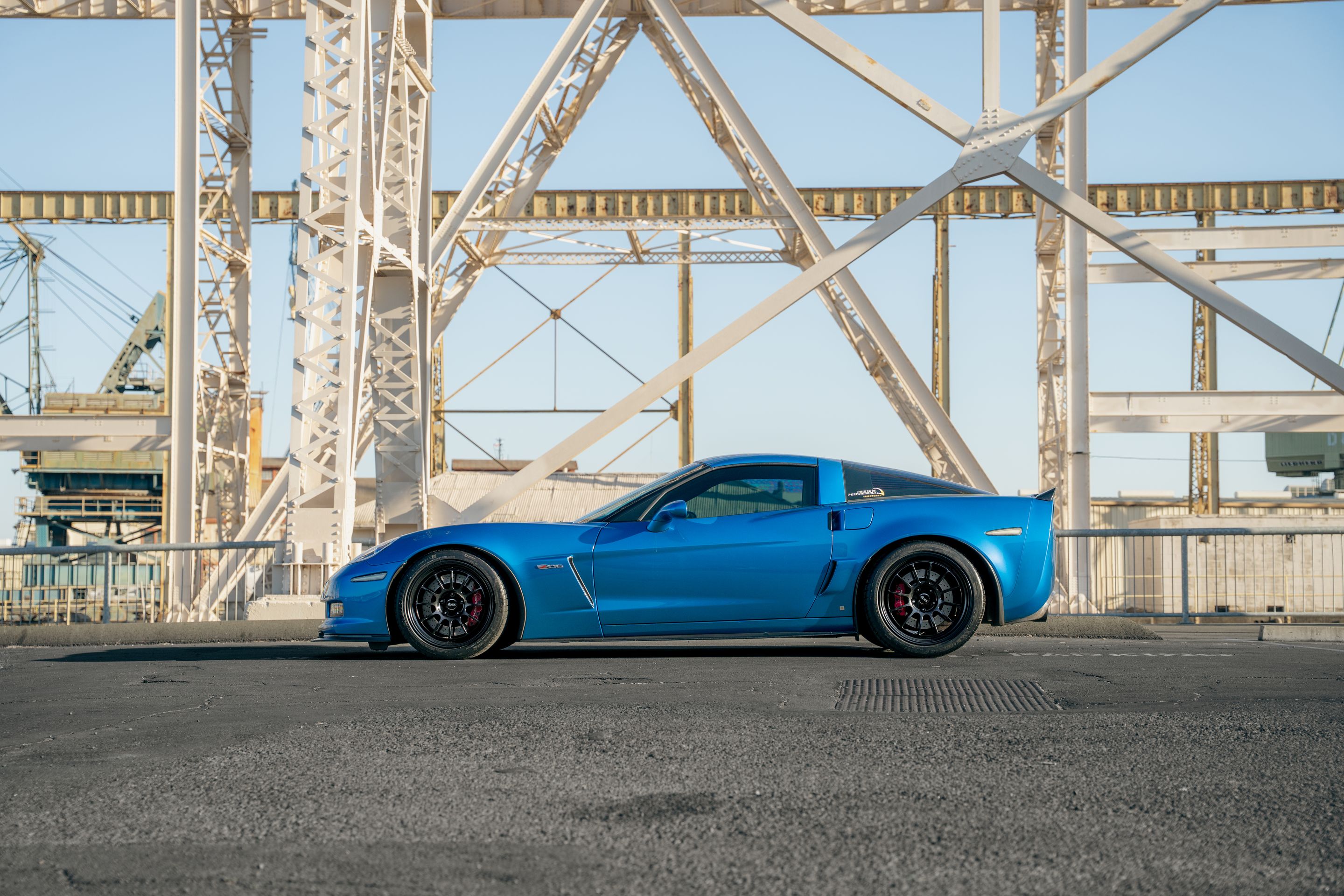 Blue Chevrolet C6 Corvette Z06 with 18"/19" TEST-S Apex wheels in Satin Black