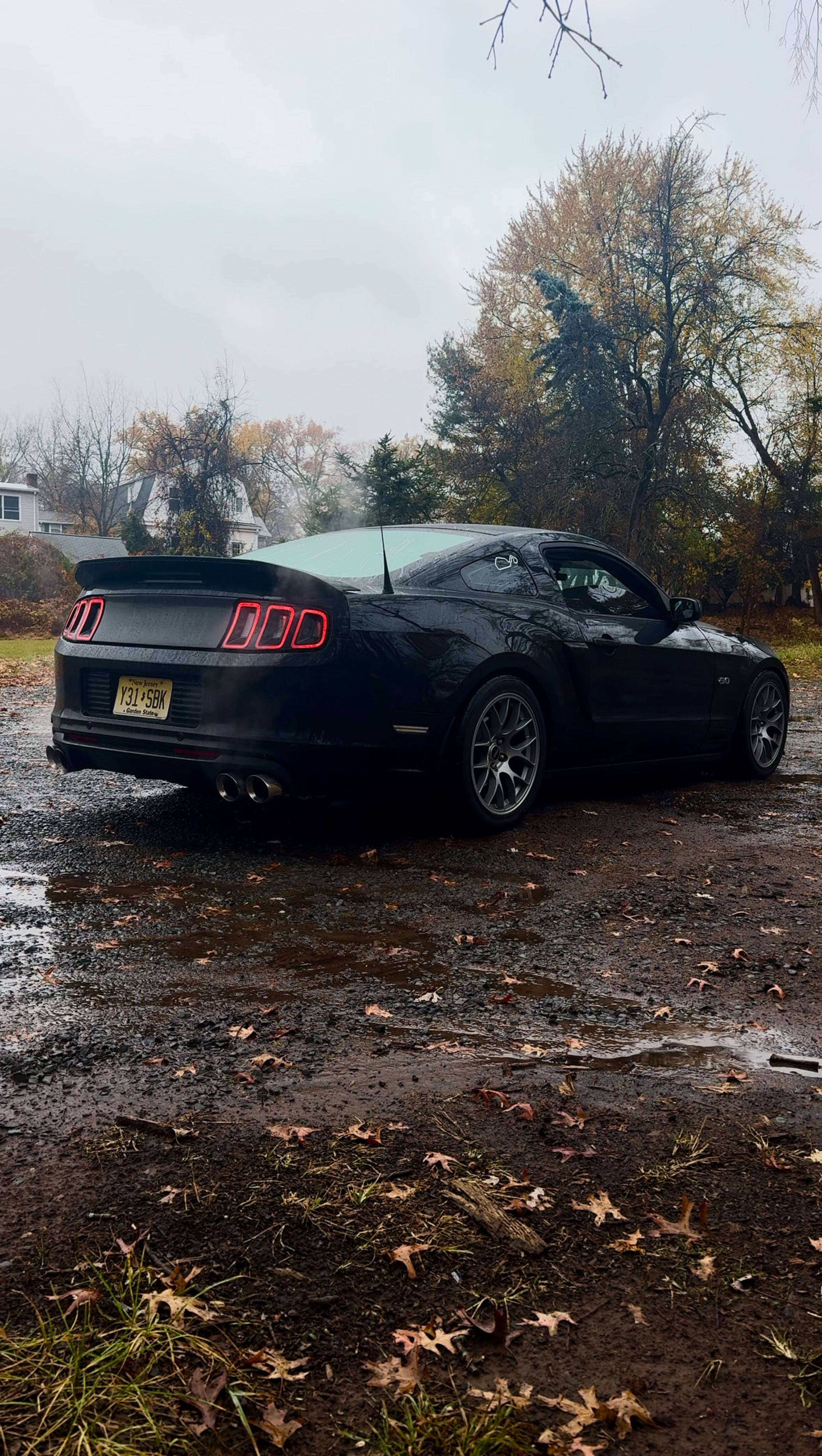 Black Ford S197 Mustang GT with 18" EC-7 Apex wheels in Race Silver