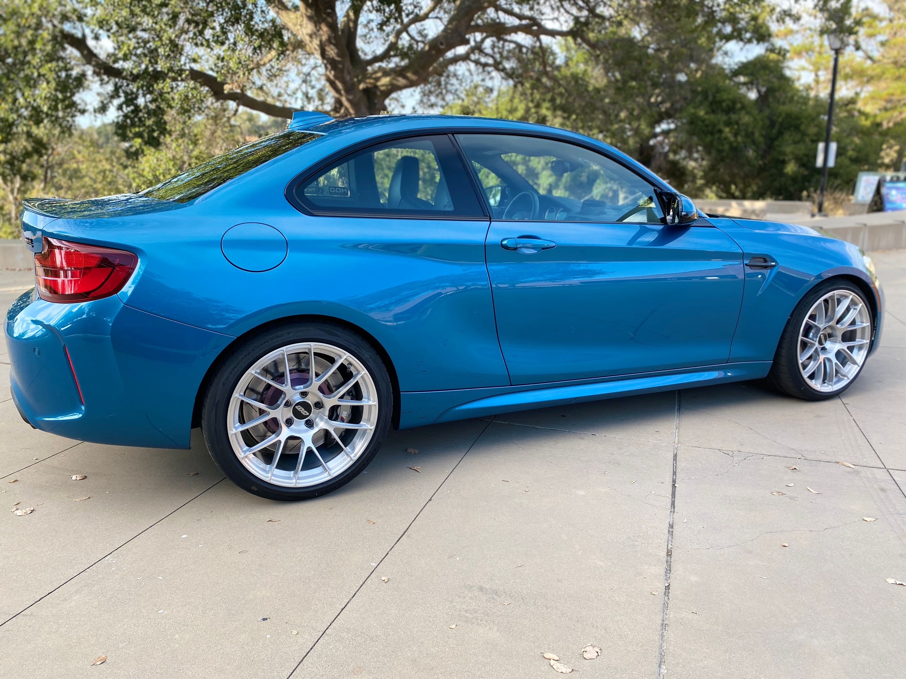 Blue BMW F87 M2 with 19" EC-7RS Apex wheels in Brushed Clear