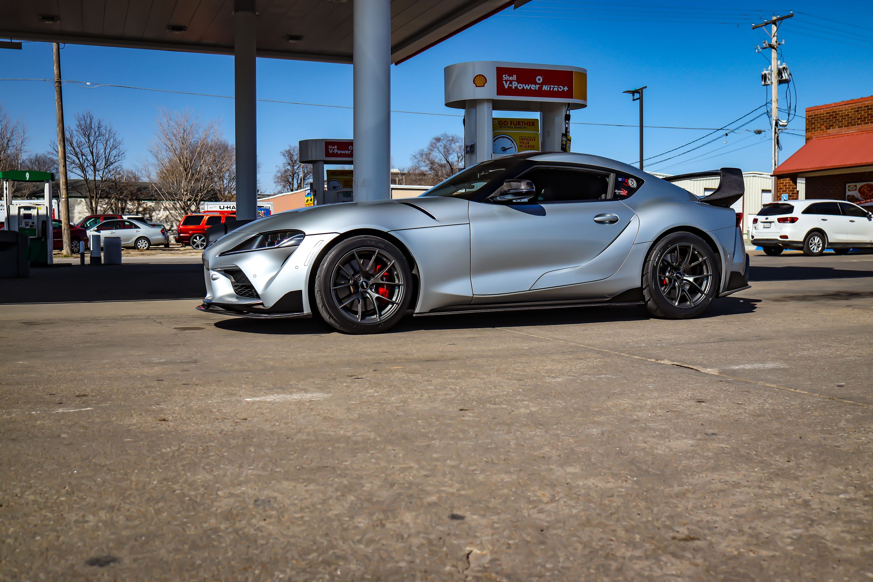 Silver Toyota GR Supra with 18" VS-5RS Apex wheels in Anthracite