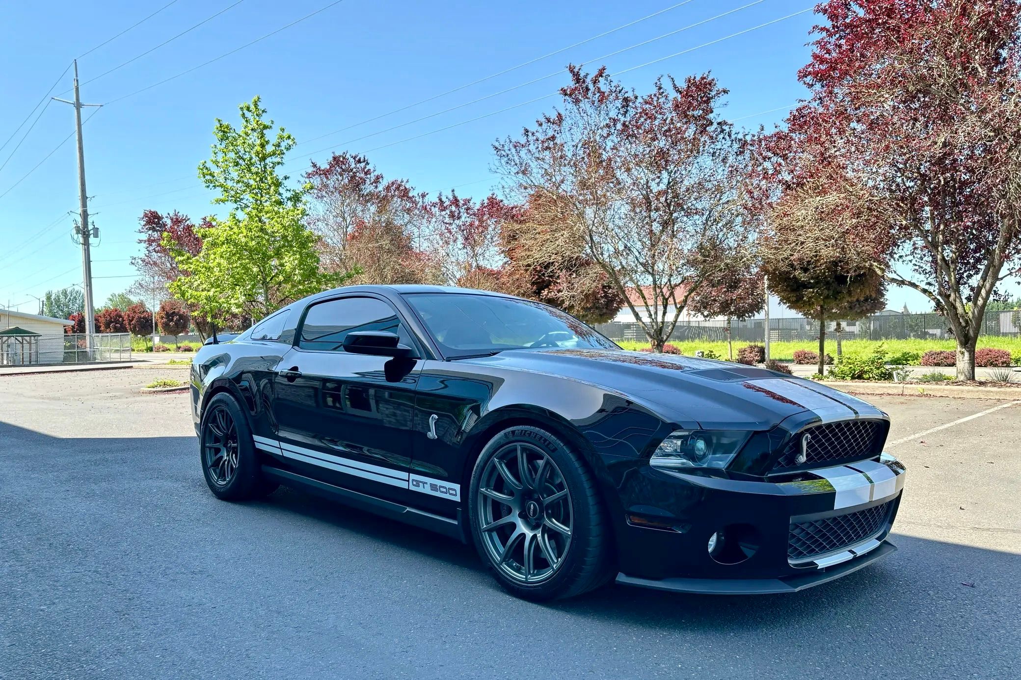 Black Ford S197 Mustang GT500 with 19"/18" SM-10 Apex wheels in Anthracite