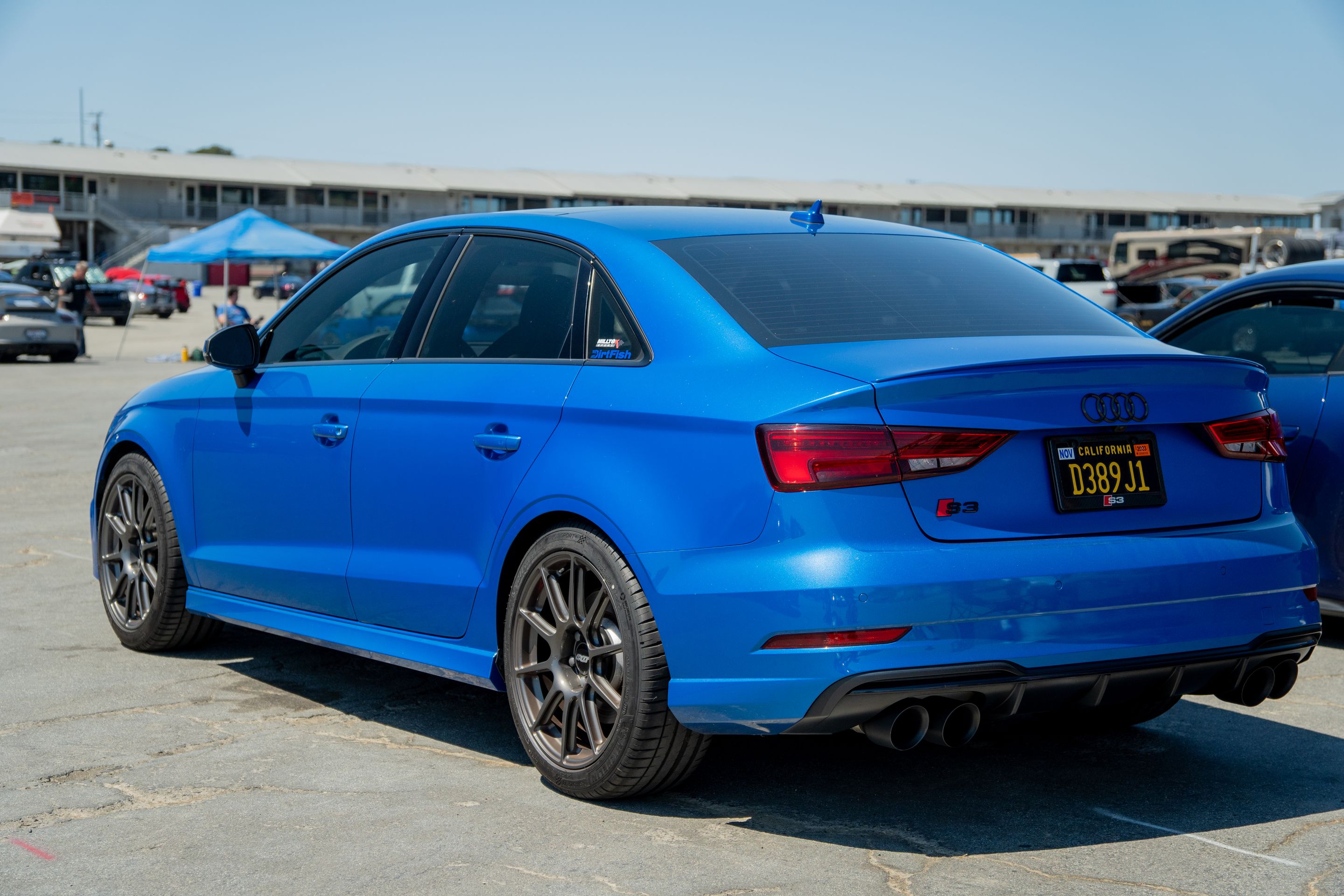 Blue Audi 8V S3 with 18" SM-10 Apex wheels in Anthracite