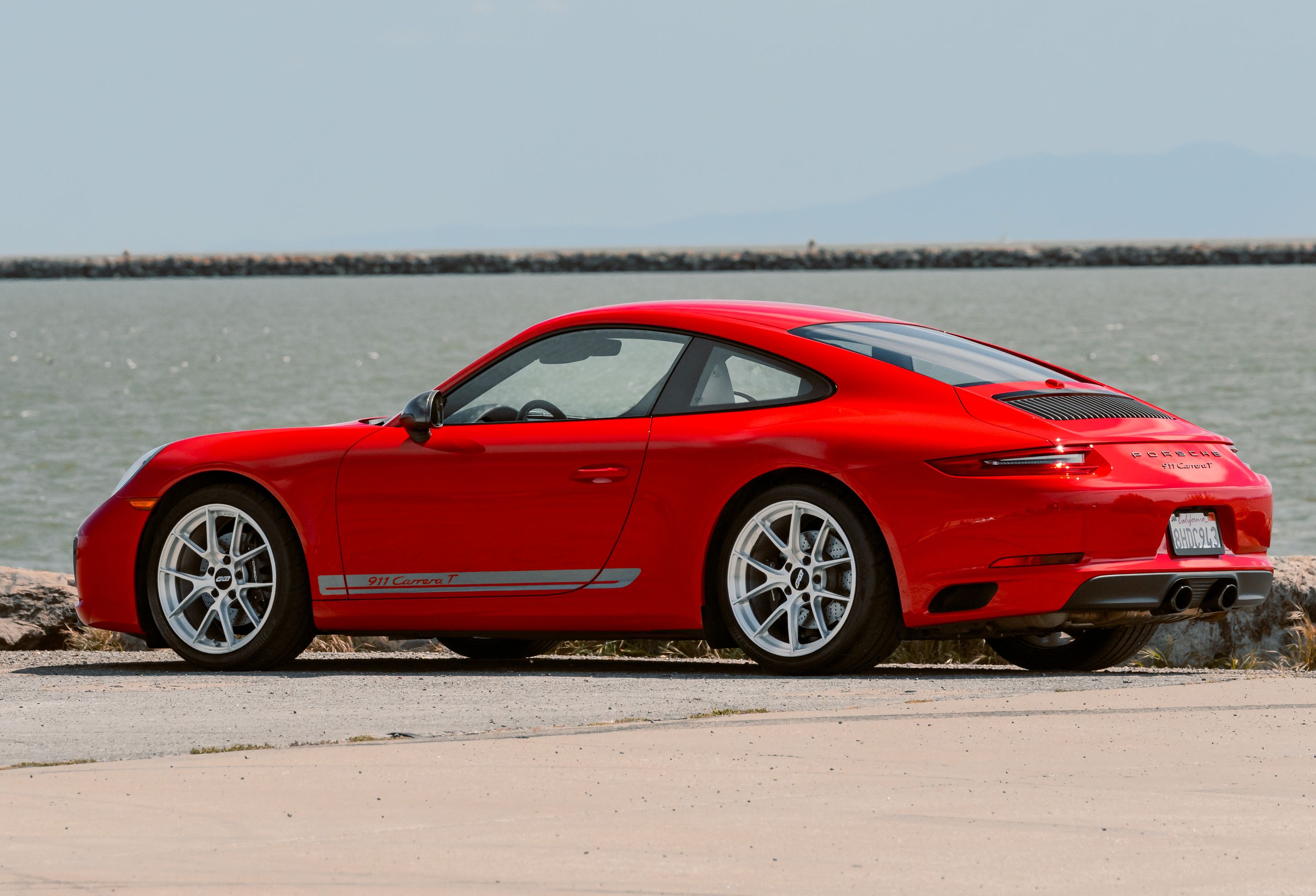 Red Porsche 911 991.2 Carrera T with 19" VS-5RS Apex wheels in Brushed Clear