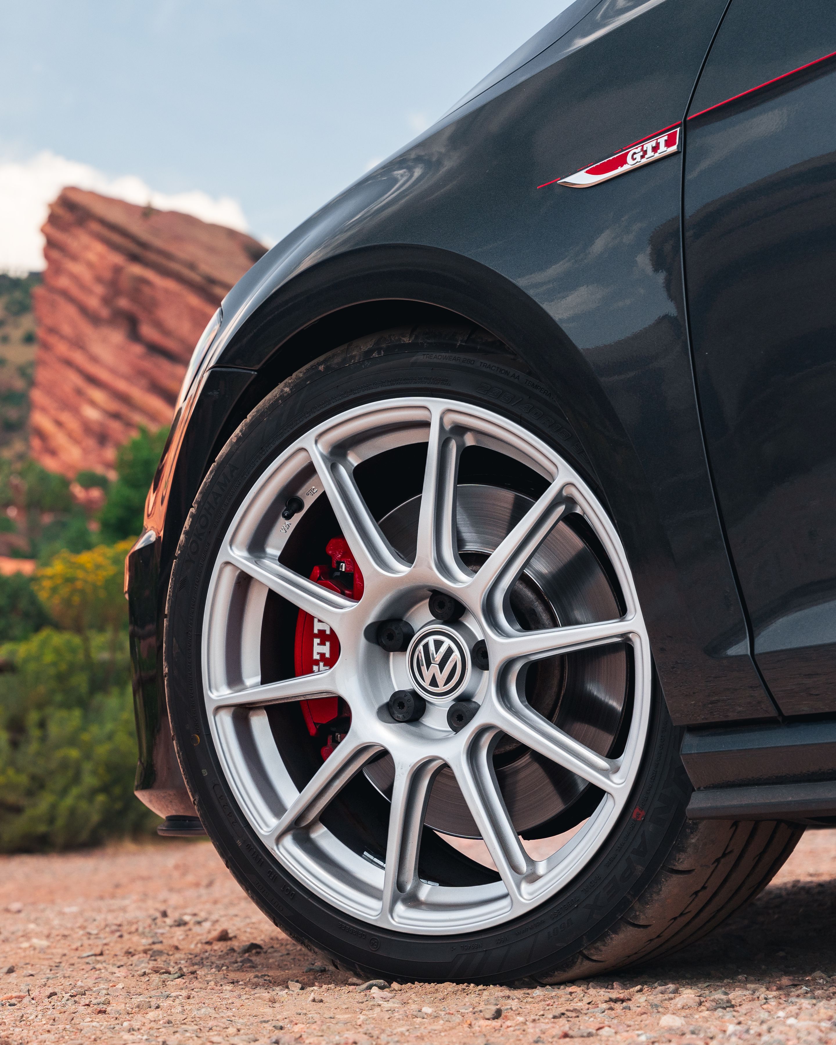 Grey VW MK7 GTI with 18" SM-10 Apex wheels in Race Silver