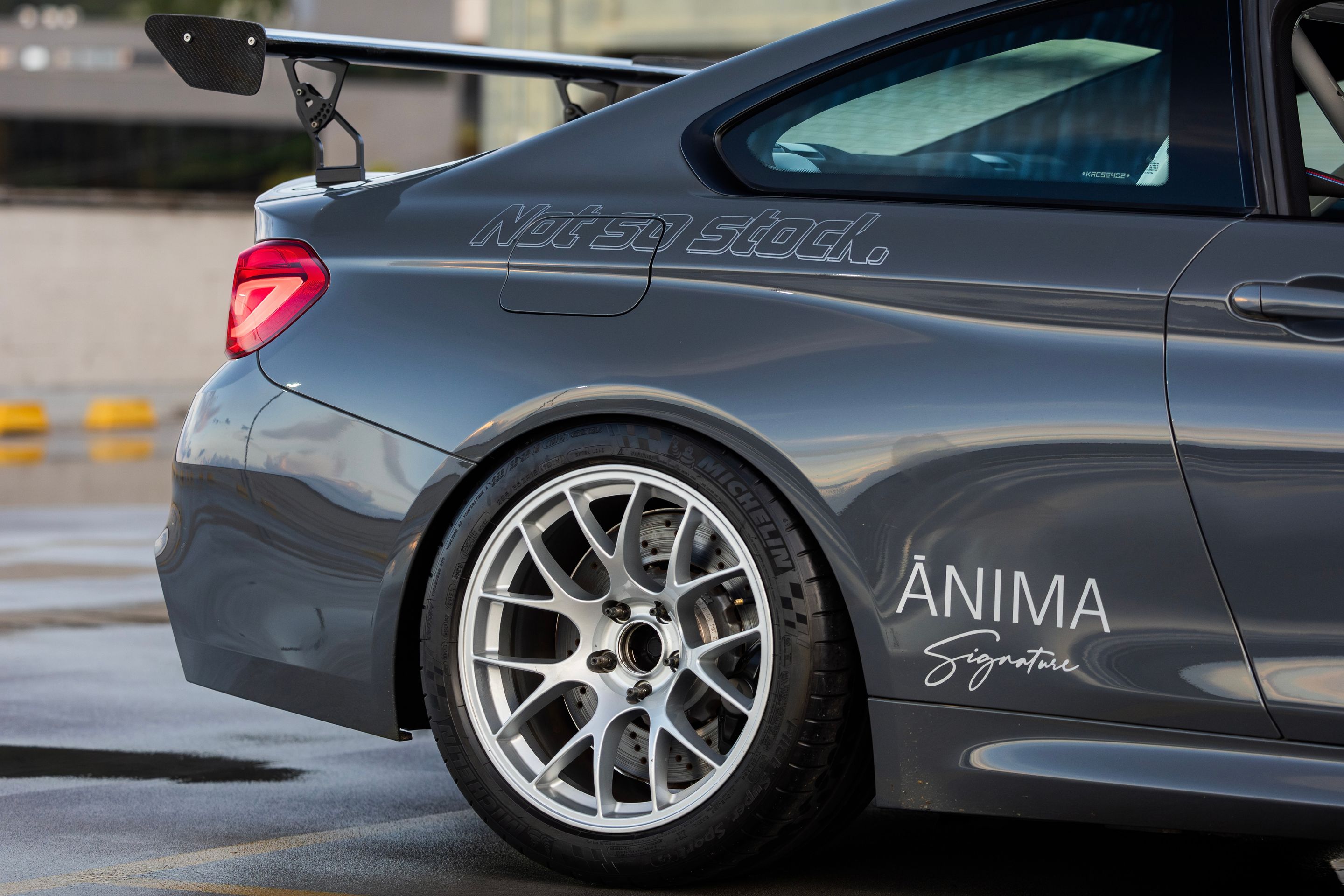 Grey BMW F82 Coupe M4 with 18" EC-7 Apex wheels in Race Silver